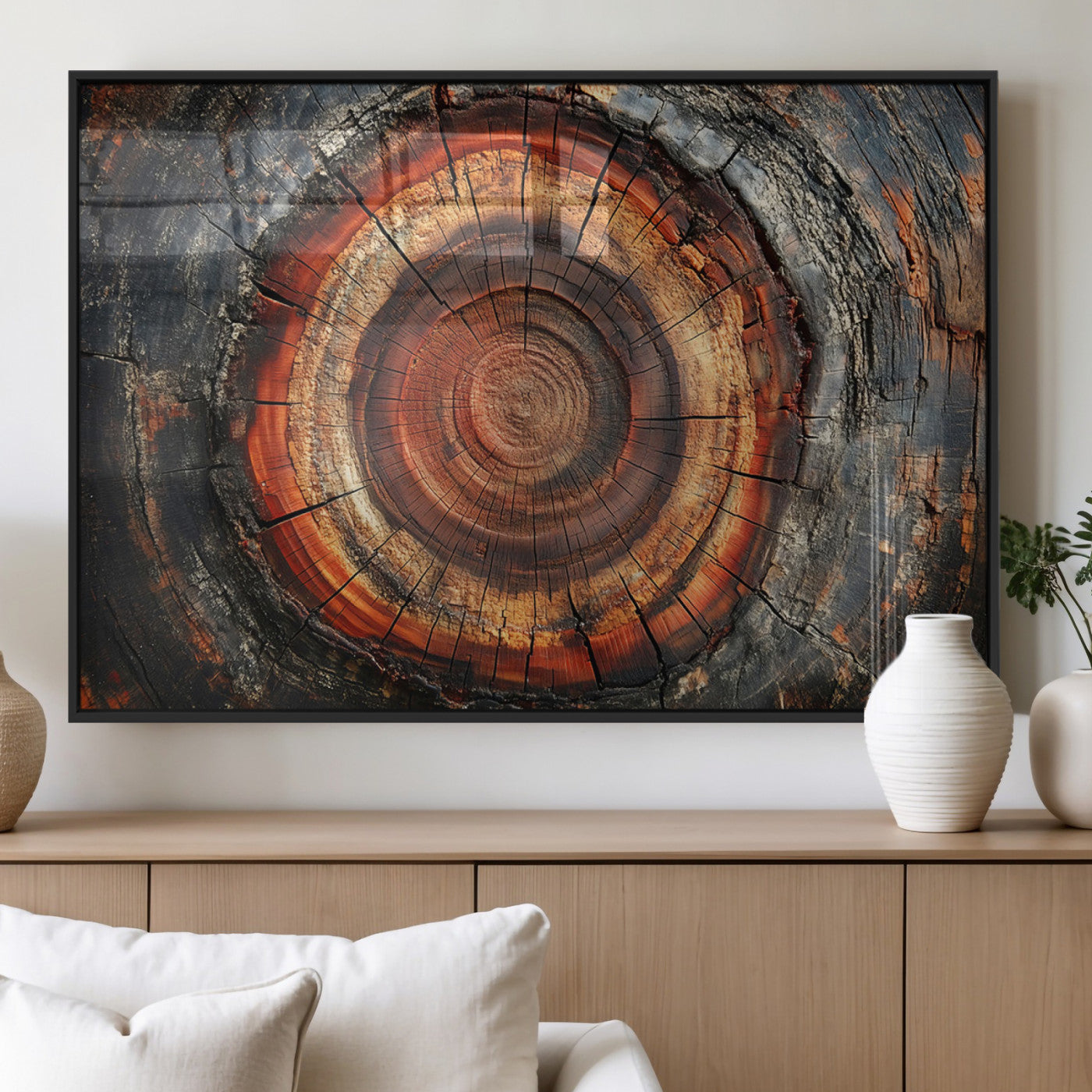 MGV-FP-60X30-3P - Wood Grain Canvas Wall Art - Framed Abstract Tree Ring Framed Wall Art, Wood Grain Canvas Wall