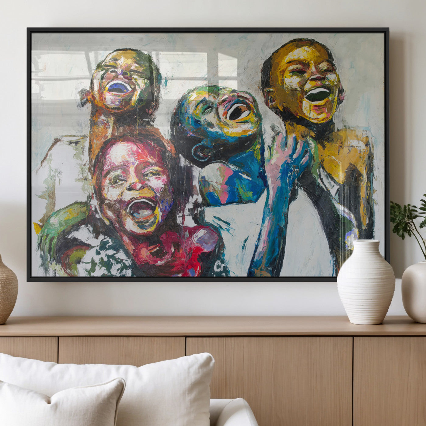 MGV-FP-60X30-3P - Shai Yossef Style Canvas Art - Joyful African Black Kids Impasto Painting with Vibrant Brushstrokes,