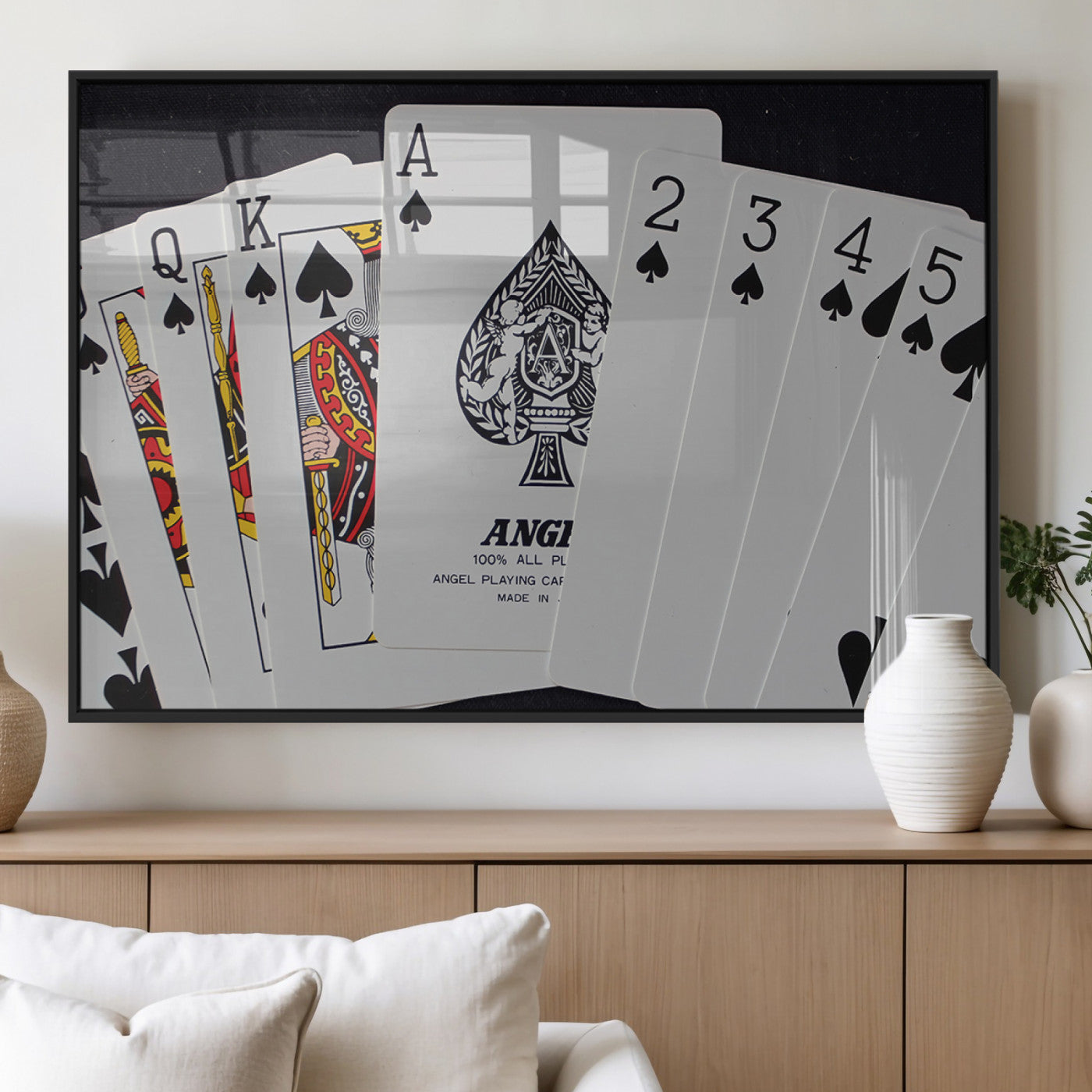 MGV-FP-60X30-3P - Poker Wall Art - Playing Cards Canvas Wall Art Print - Ace of Spades and Royal Flush Design, Perfect