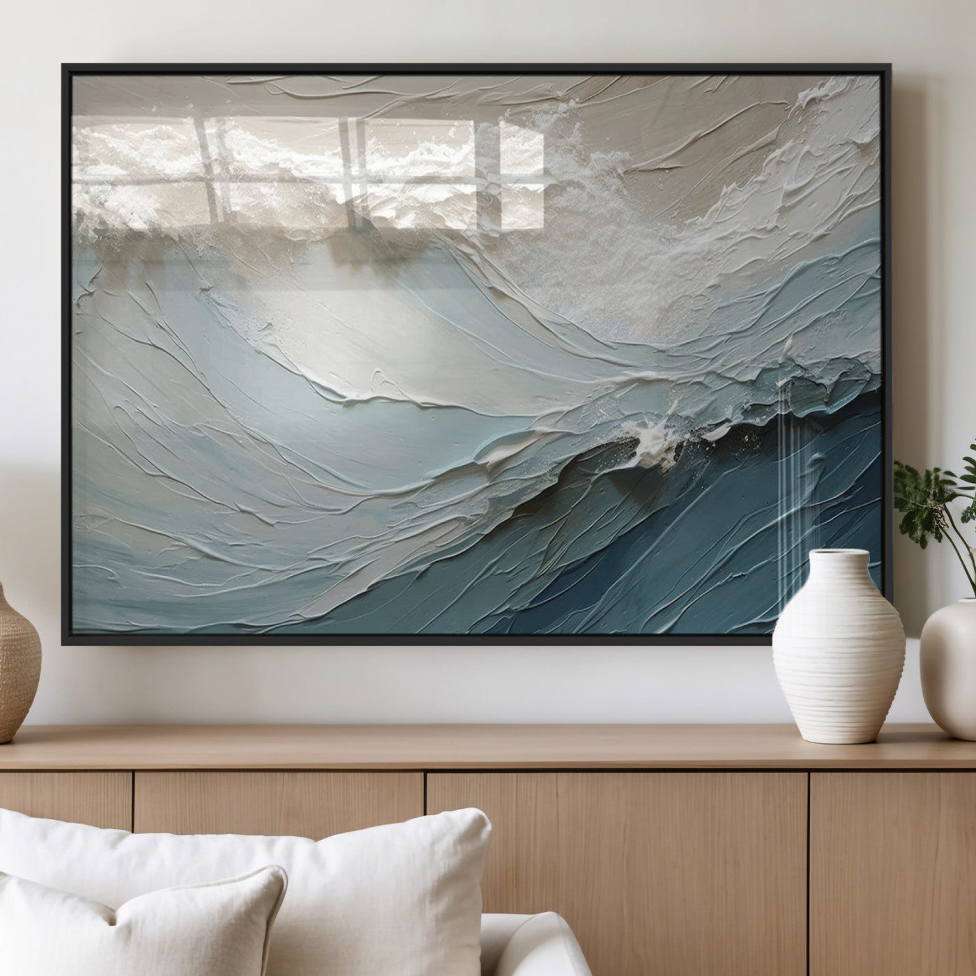 MGV-FP-60X30-3P - Waves Abstract Wall Art Print, Modern Framed Abstract Canvas Print, Abstract Painting for Living
