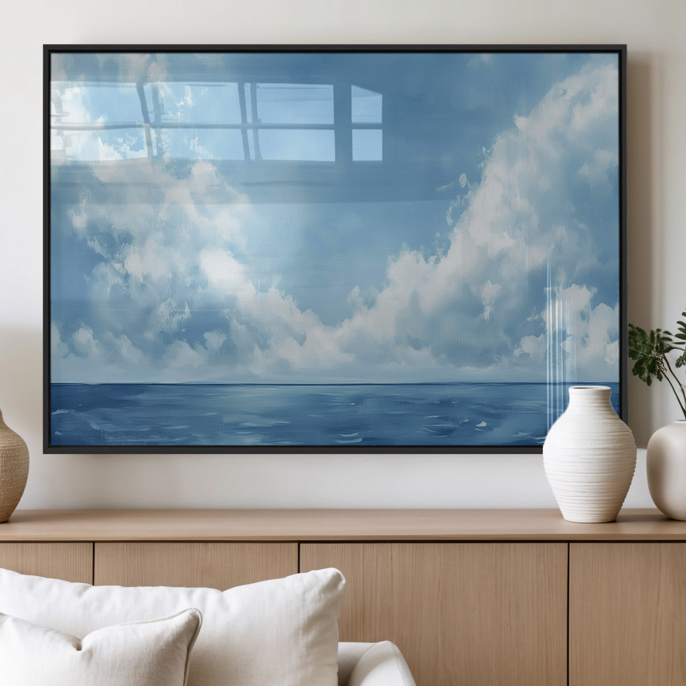 MGV-FP-60X30-3P - Abstract Ocean Print Artwork- Serene Blue Ocean Canvas Wall Art - Minimalist Ocean and Sky Canvas