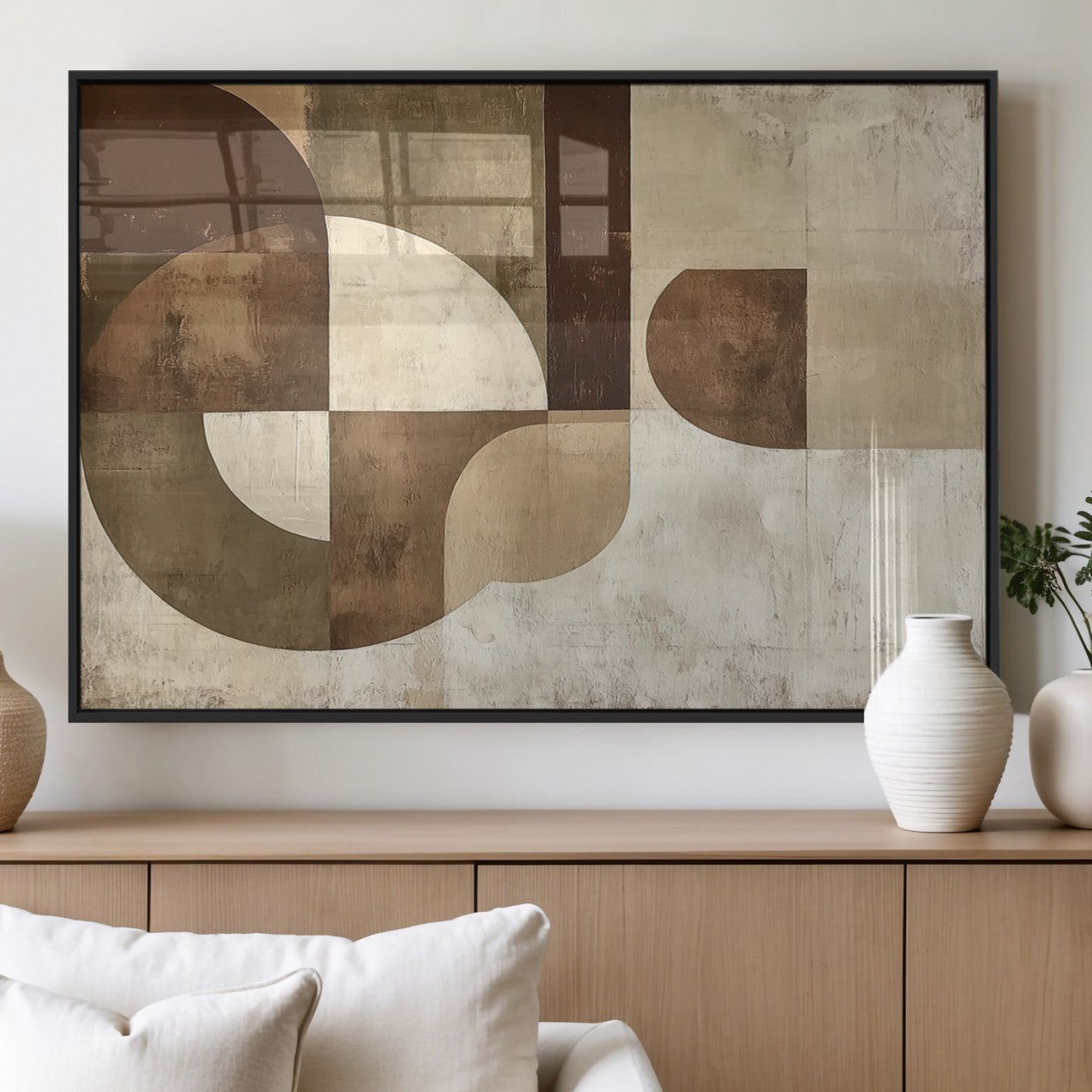 MGV-FP-36X24-3P - Wabi Sabi Geometric Wall Art | Abstract Modern Minimalist Canvas Print with Neutral Mid Century Art