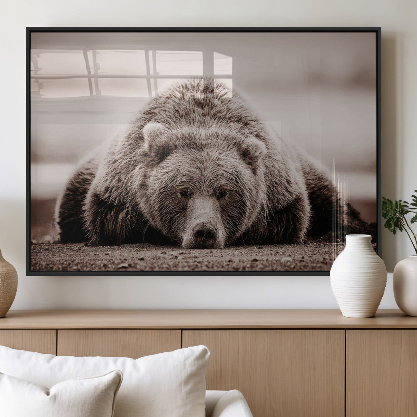 MGV-FP-36X24-3P - Grizzly Bear Wall Art Print - Bear Canvas Wall Art - Rustic Bear Portrait Canvas Print for Cabin