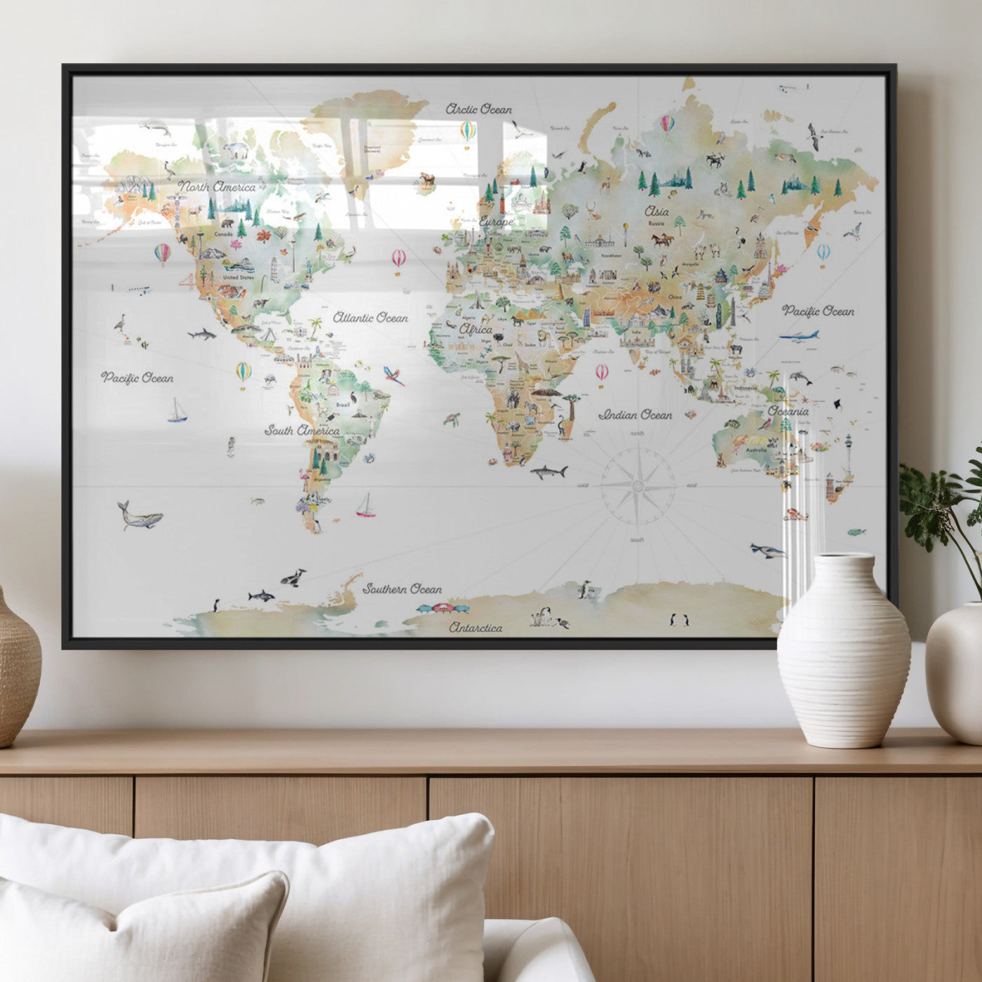MGV-FP-36X24-3P - Push Pin World Map Canvas Print – Framed Wall Art for Couples to Track Their Travels – Anniversary