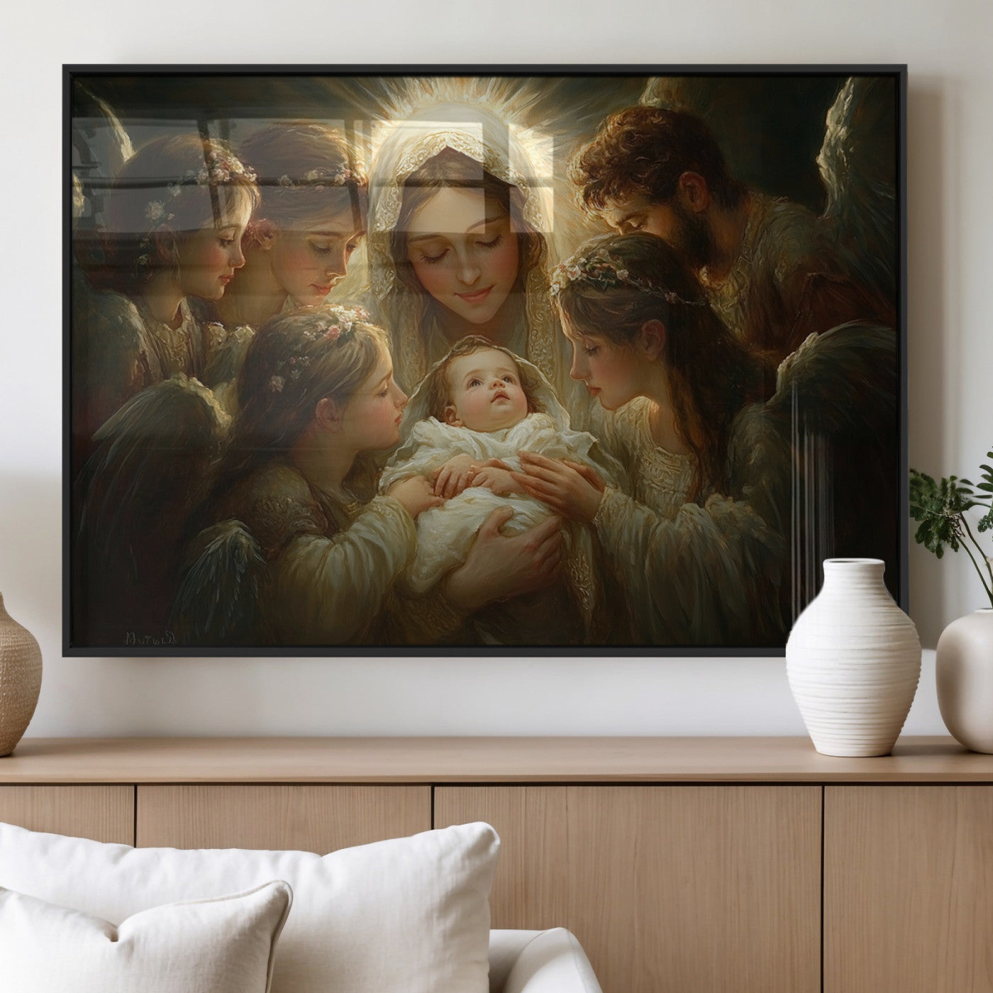 MGV-FP-60X30-3P - Mary Jesus Canvas Wall Art Print - Madonna and Child with Apostles Art Print - Classic Christian