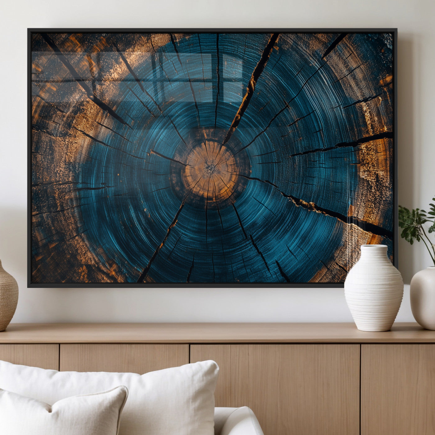 MGV-FP-60X30-3P - Abstract Tree Rings Wall Art Canvas Print - Wood Grain Rings Artwork Print - Nature Woodland Modern