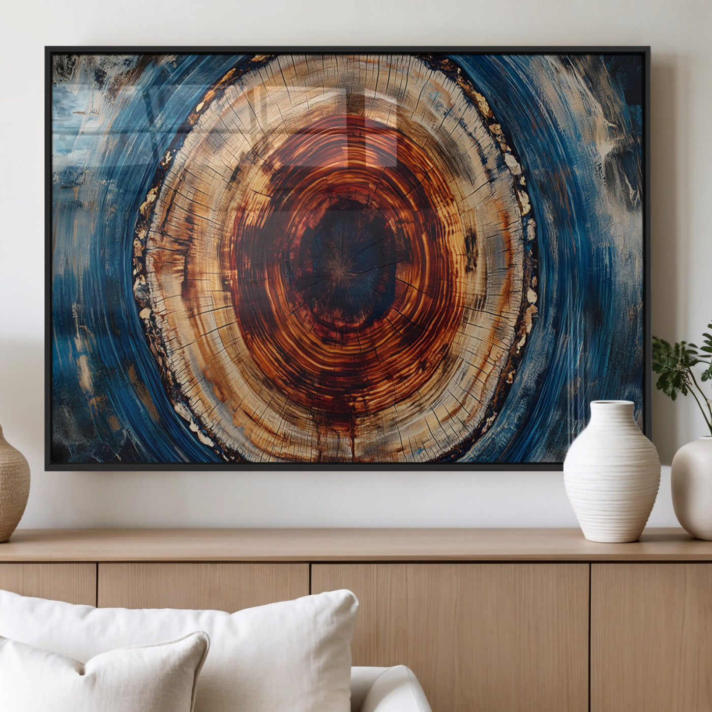 MGV-FP-36X24-3P - Abstract Framed Tree Rings Wall Decor, Wood Grain Rings Artwork Print, Nature Woodland Modern Wall