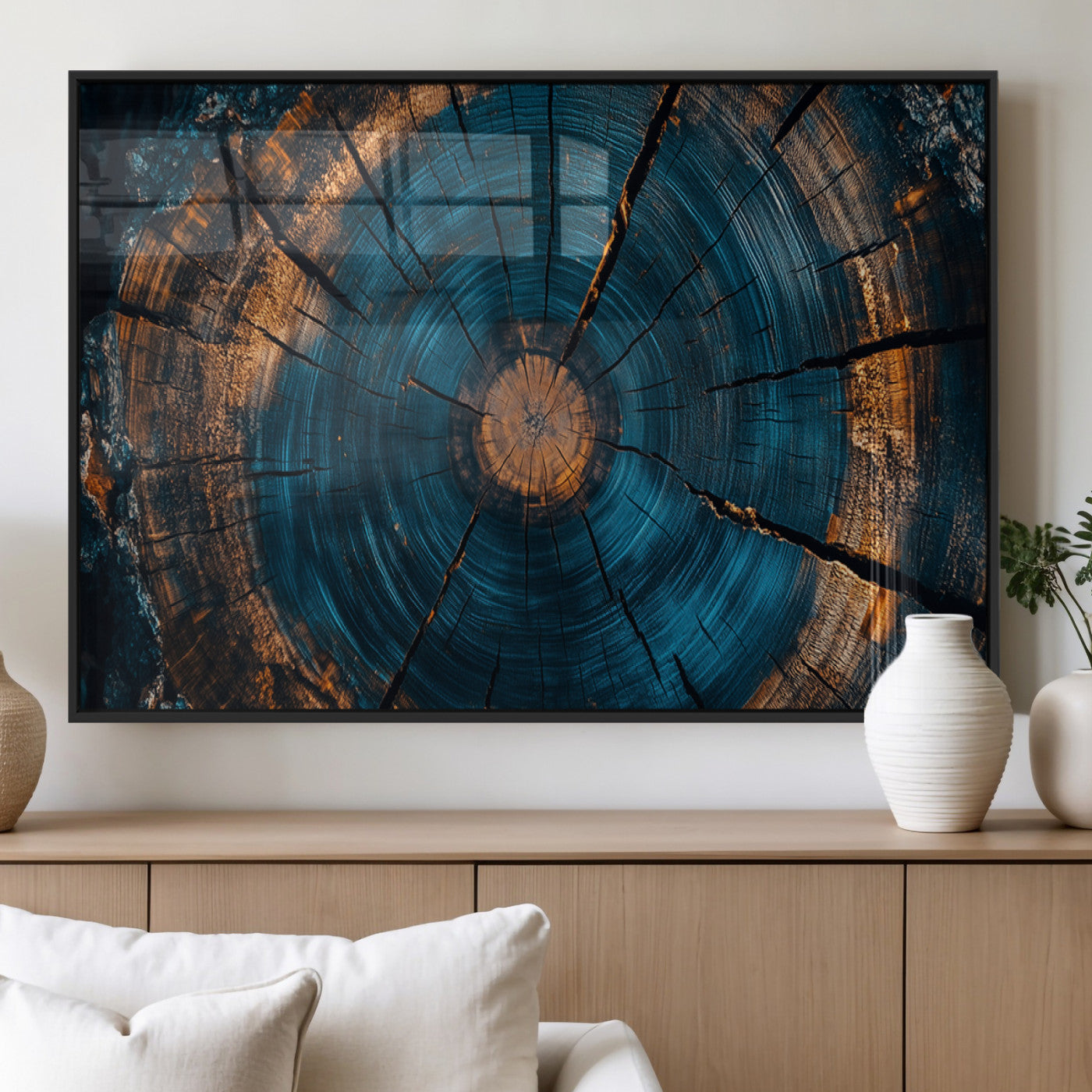 MGV-FP-36X24-3P - Farmhouse Wall Art - Abstract Tree Rings Canvas Wall Art Print, Framed Wood Grain Rings Artwork