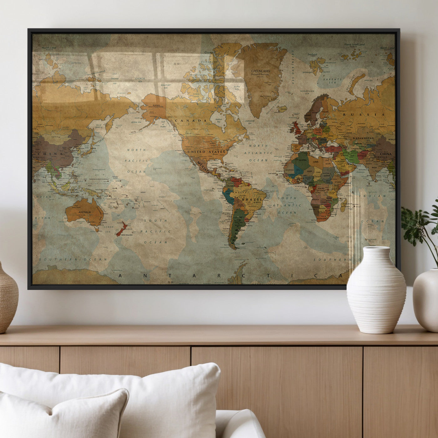 MGV-FP-60X30-3P - Push Pin World Map Canvas Print – Framed Wall Art for Couples to Track Their Travels – Anniversary