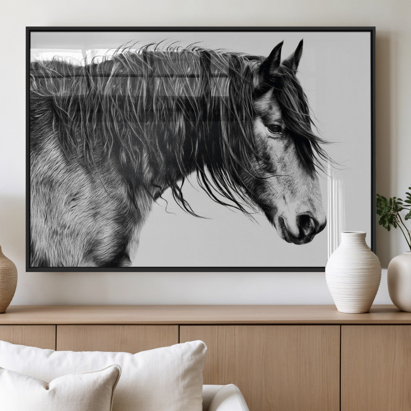 MGV-FP-60X30-3P - Black Horse Wall Art Canvas Print for Farmhouse Decor and Woodland Decoration