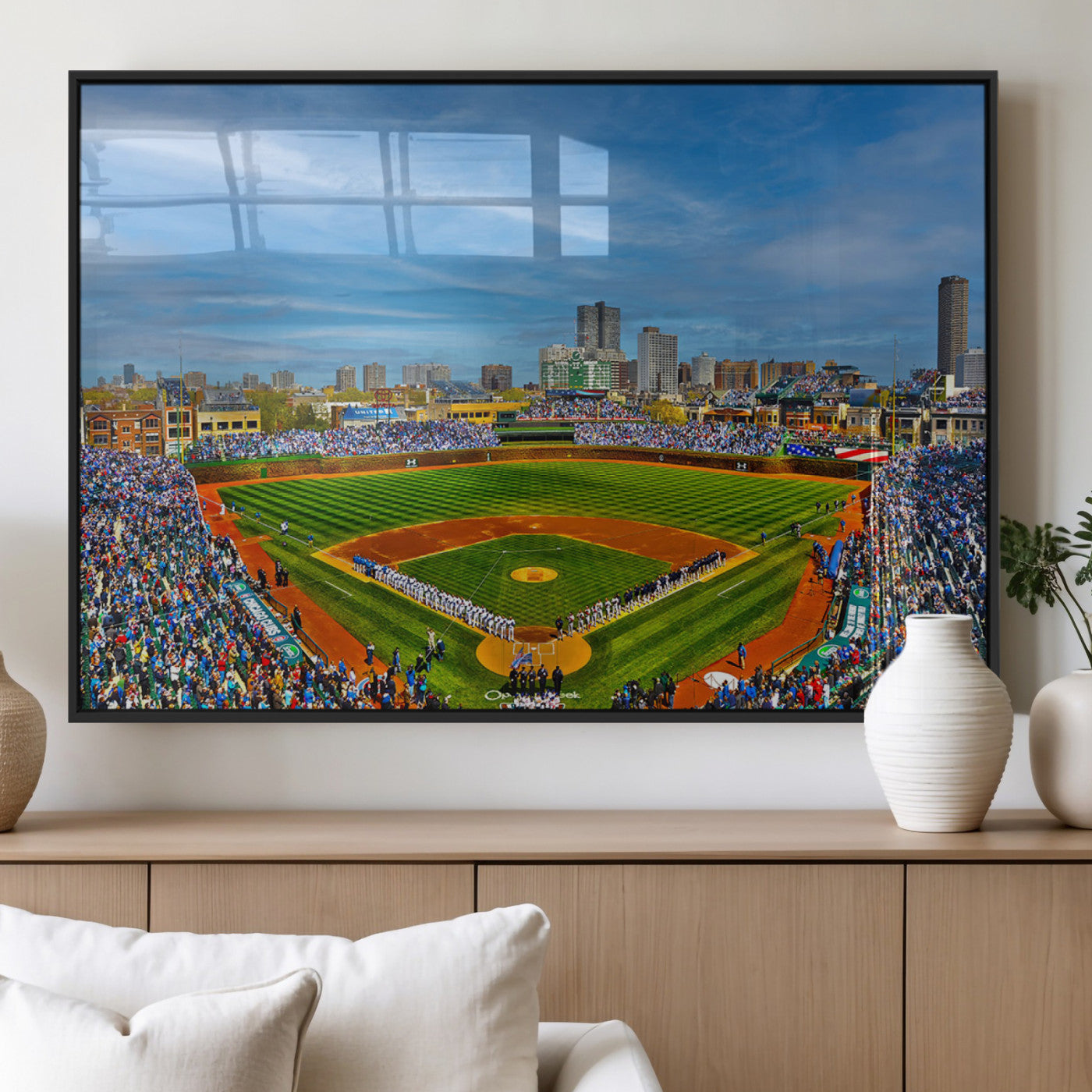 MGV-FP-60X30-3P - Wrigley Field Chicago Cubs Panoramic Multi Piece Canvas Wall Art - Iconic Baseball Stadium Canvas