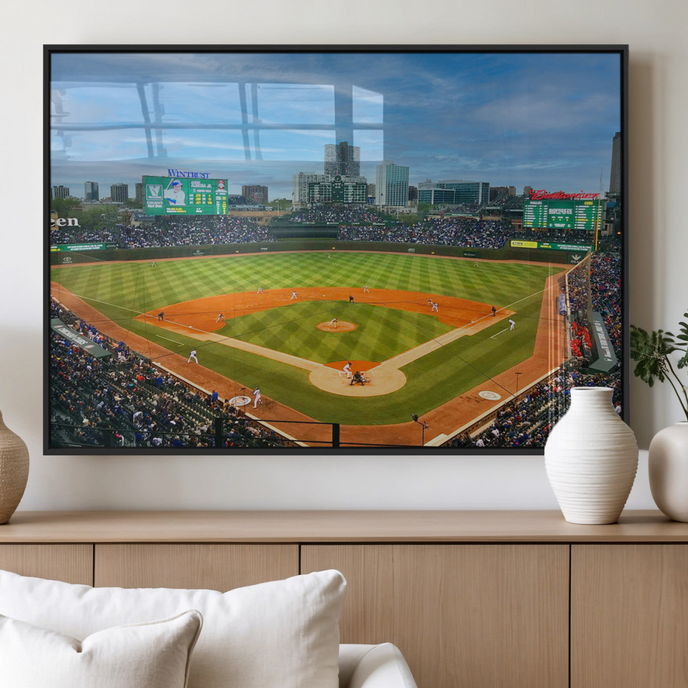 MGV-FP-60X30-3P - Wrigley Field Chicago Cubs Panoramic Multi Piece Canvas Wall Art - Iconic Baseball Stadium Print for