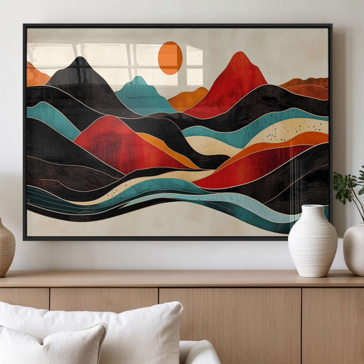 MGV-FP-60X30-3P - Western Wall Decor - Large Triptych Mountain Canvas - Boho Woodland Wall Art Print - Framed