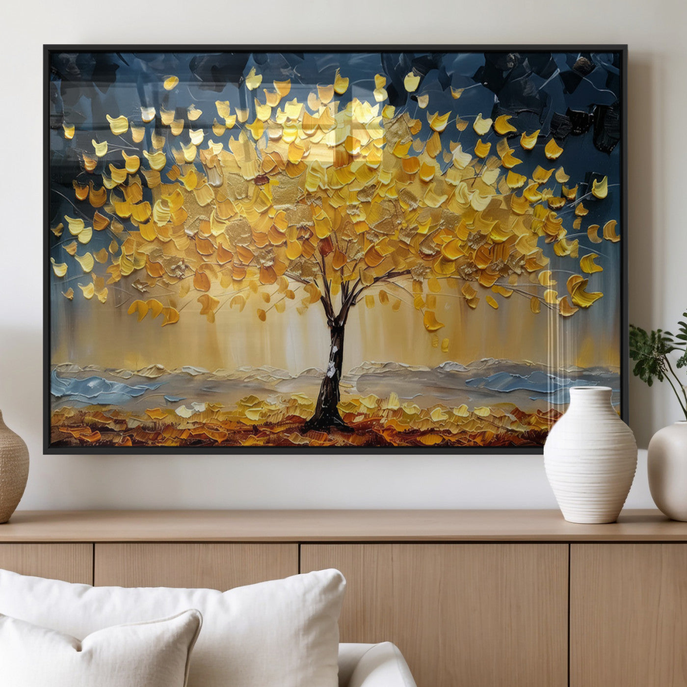 MGV-FP-36X24-3P - Golden Autumn Tree Wall Art – Canvas Print of Vibrant Fall Leaves, Seasonal Nature Scene Beautiful Fall Decor for Home, Office or Guest Room