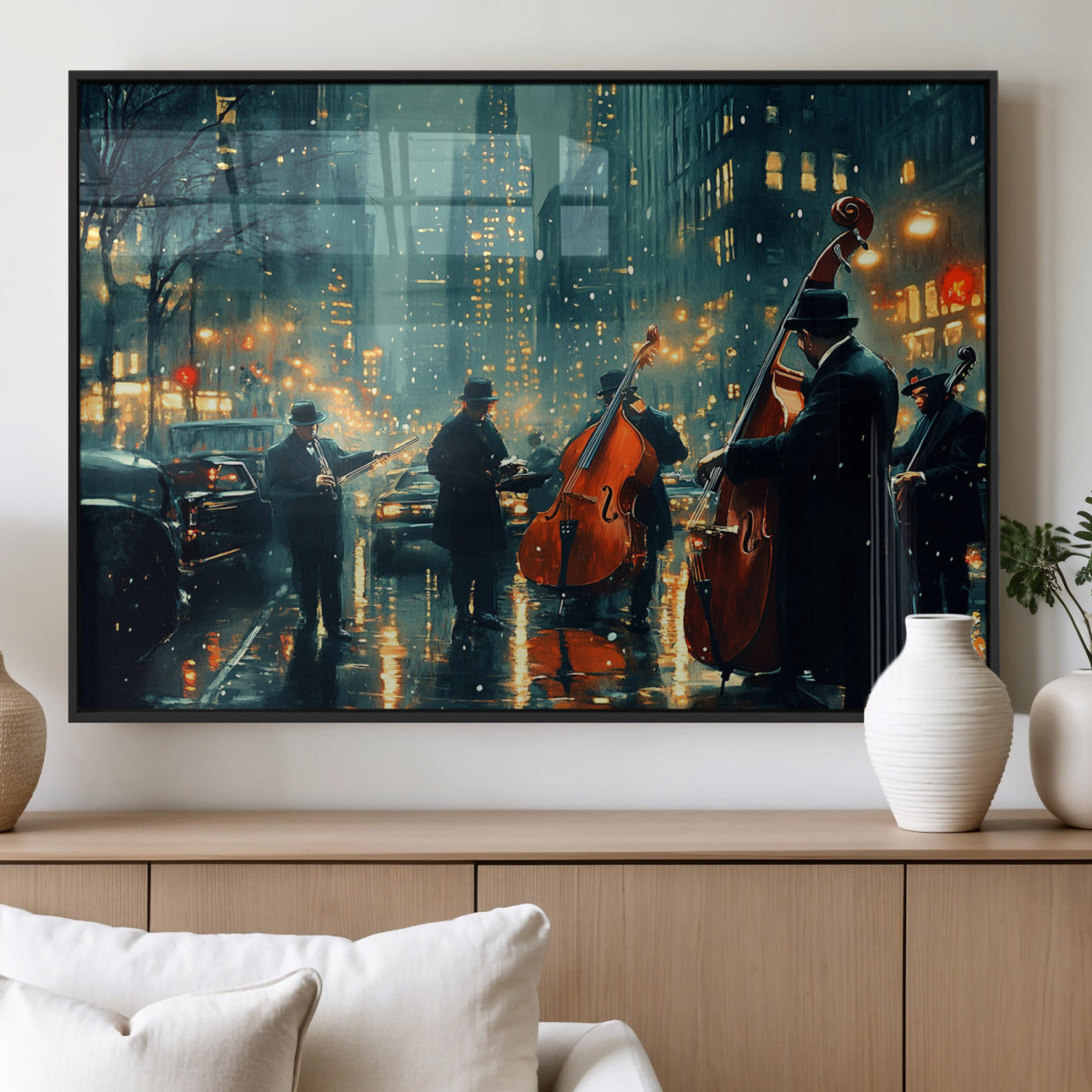 MGV-FP-60X30-3P - African American Jazz Art Print - Framed Abstract Music Canvas - Colorful Instrument Poster for
