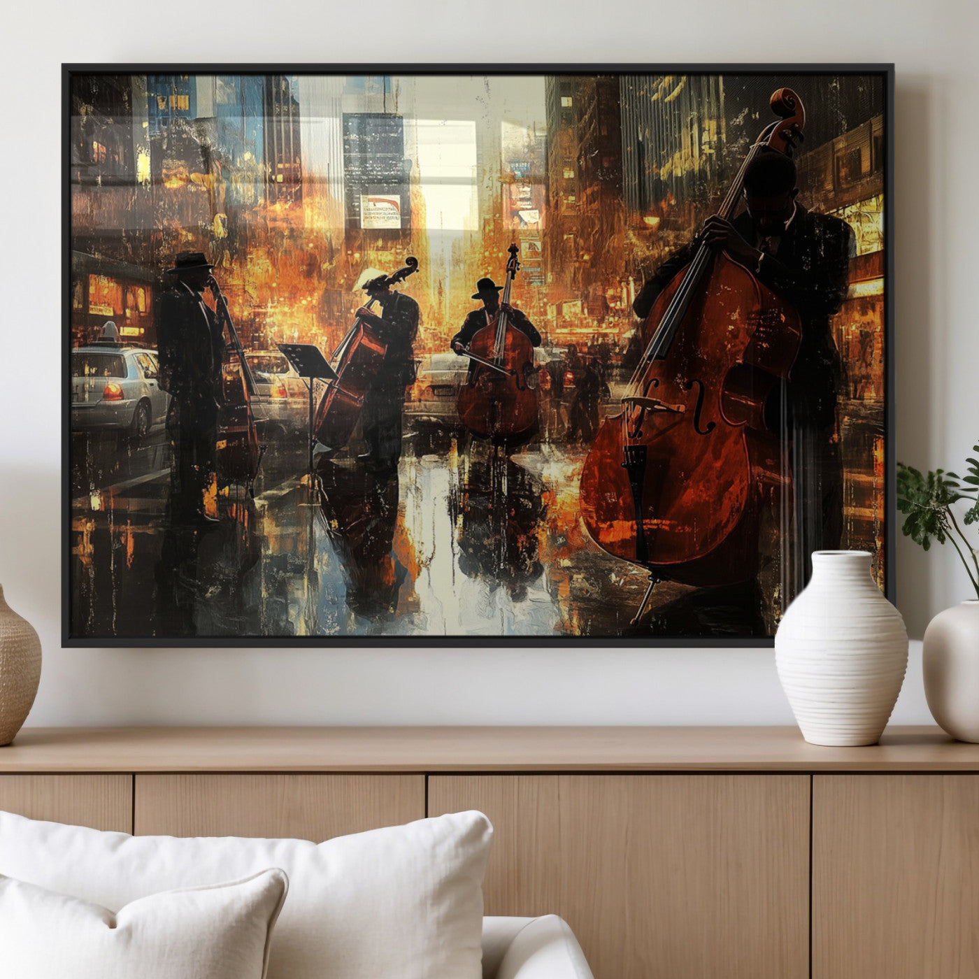 MGV-FP-60X30-3P - African American Abstract Jazz Wall Art - Framed Abstract Music Canvas - Colorful Instrument Canvsa