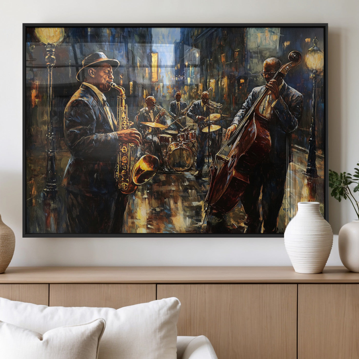 MGV-FP-60X30-3P - Jazz Canvas Wall Art Print - Abstract African American Music Art - Framed Posters for Living Room or