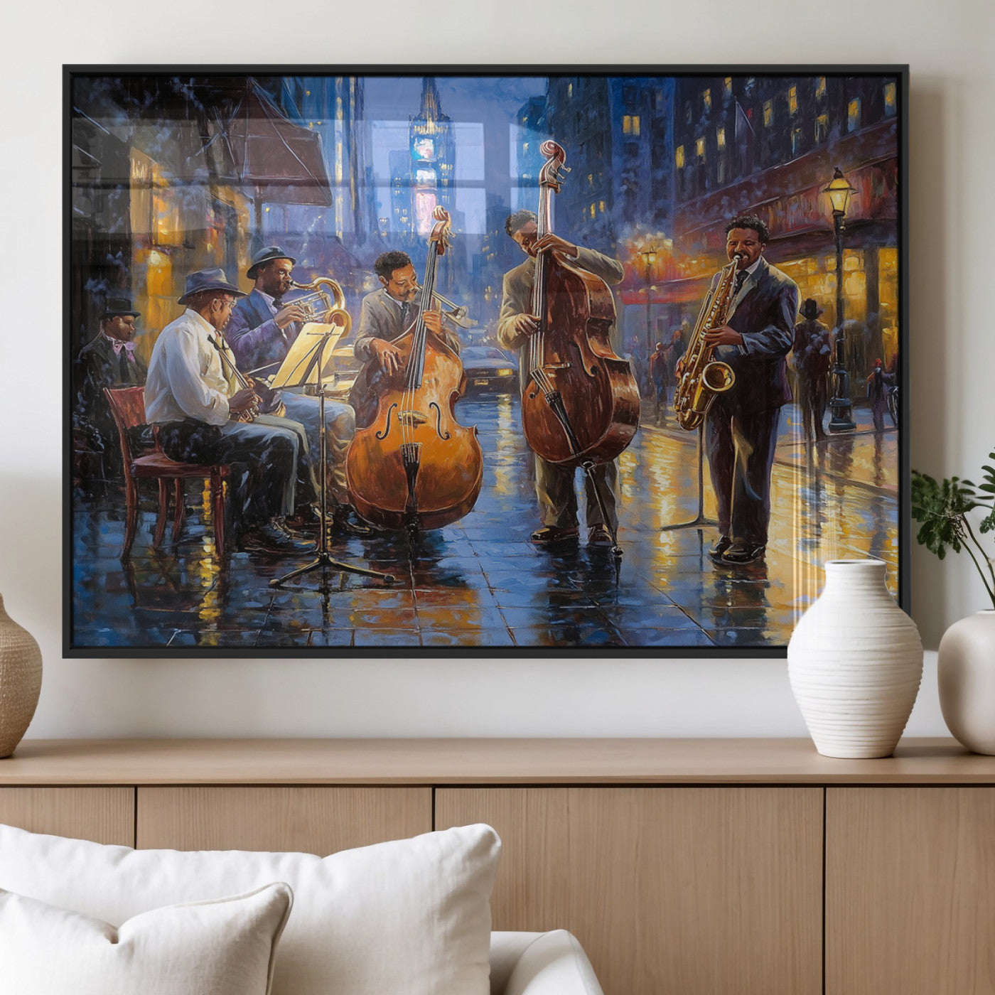 MGV-FP-60X30-3P - Colorful Jazz Wall Art - African American Music Canvas Print - Framed Abstract Music Poster for Home