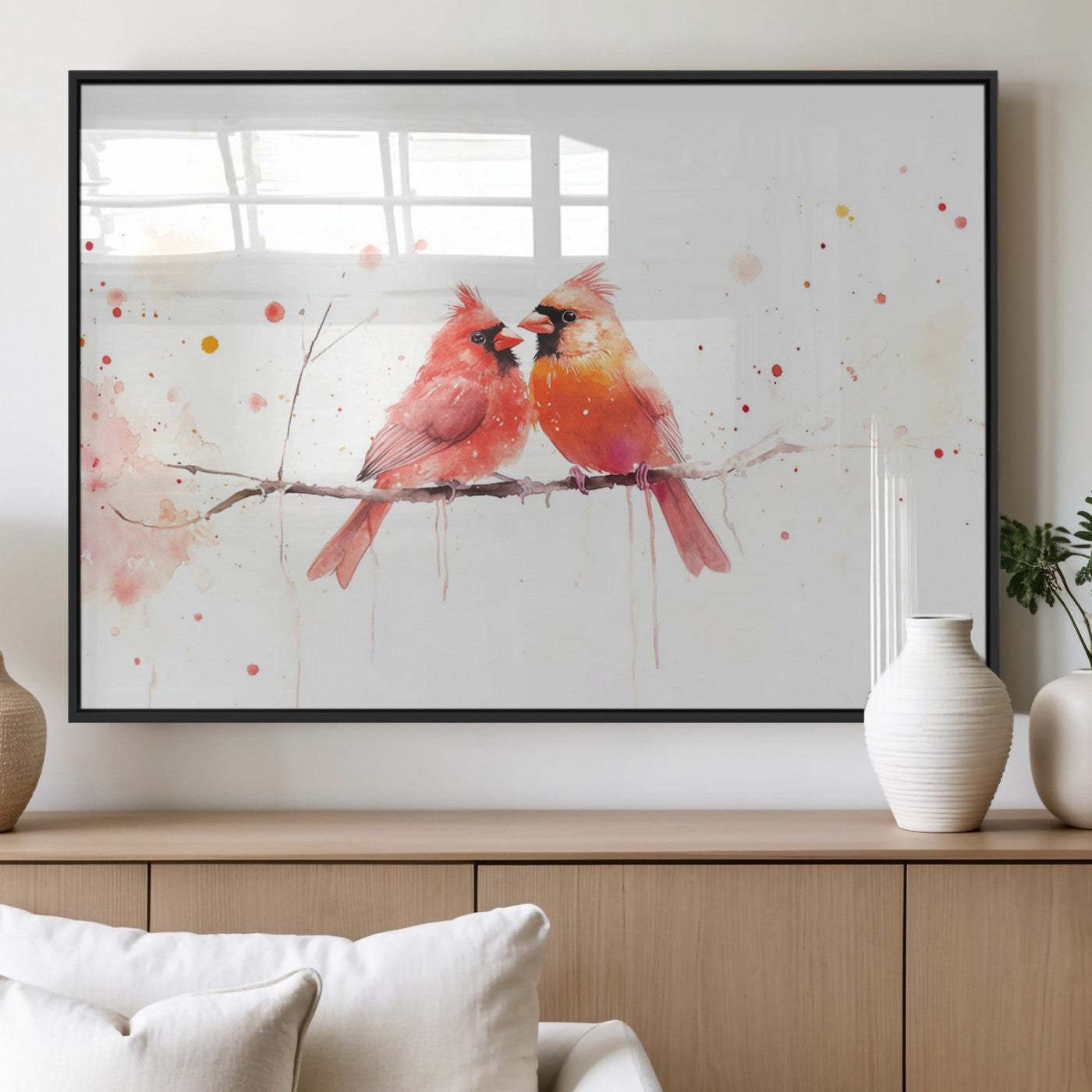 MGV-FP-60X30-3P - Cardinal Bird Canvas Wall Art - Male and Female Cardinal Print - Nature-Inspired Bird Wall Decor for