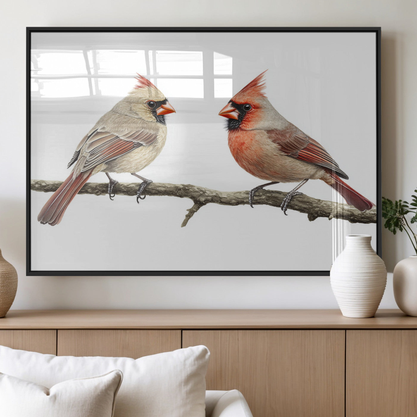 MGV-FP-60X30-3P - Cardinal Canvas Wall Art - Male and Female Cardinal Print - Nature-Inspired Bird Wall Decor for Home