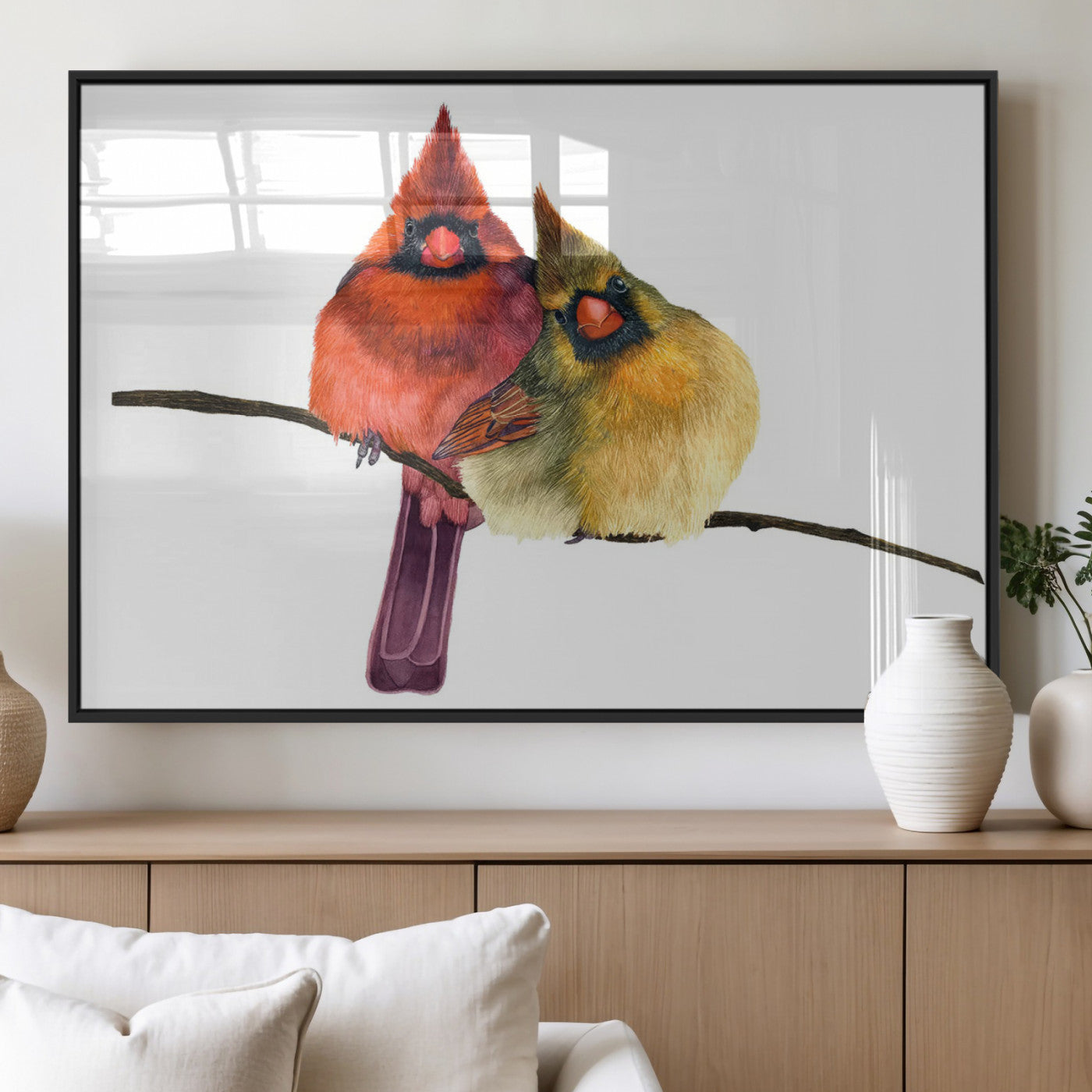 MGV-FP-60X30-3P - Cardinal Bird Canvas Wall Art - Male and Female Cardinal Print - Nature-Inspired Bird Wall Decor for