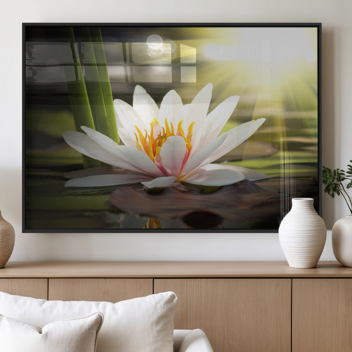 MGV-FP-60X30-3P - Lotus Flower Wall Art Canvas Print, Water Lily Large Wall Art Canvas Print