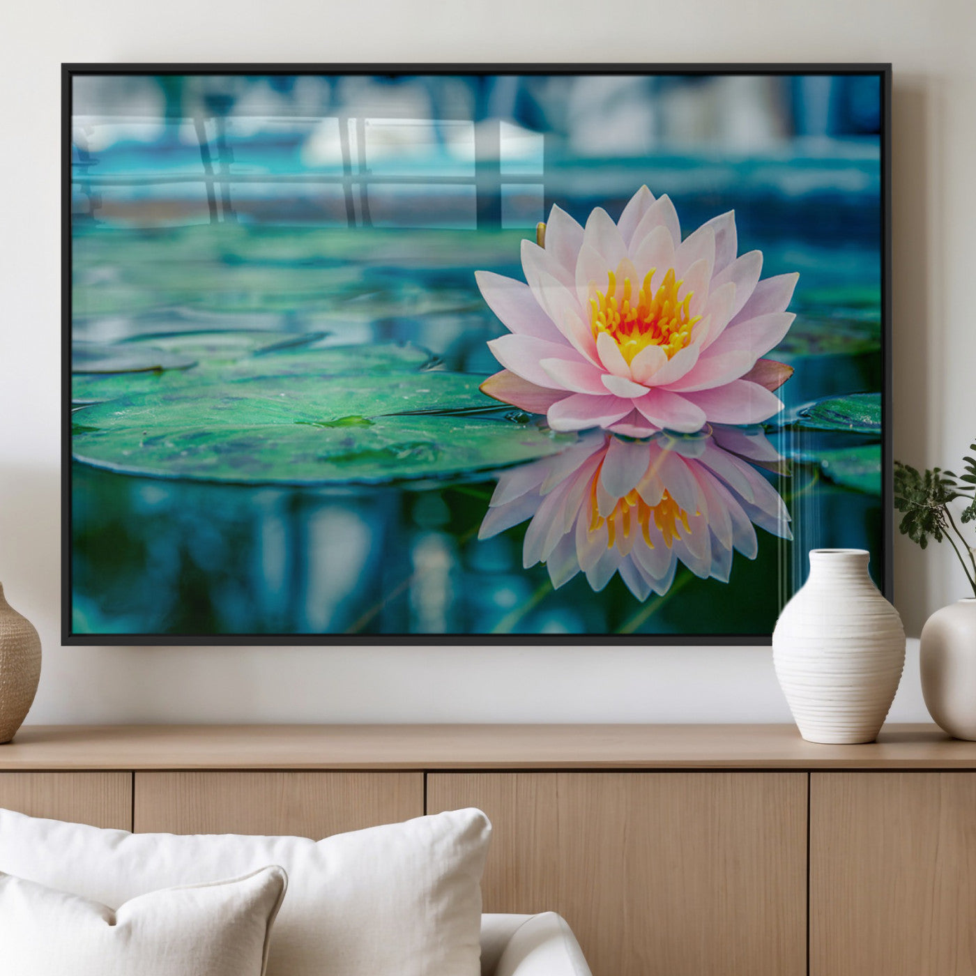 MGV-FP-60X30-3P - Lotus Flower Wall Art Canvas Print, Water Lily Large Wall Art Canvas Print for Yoga Room Decor,