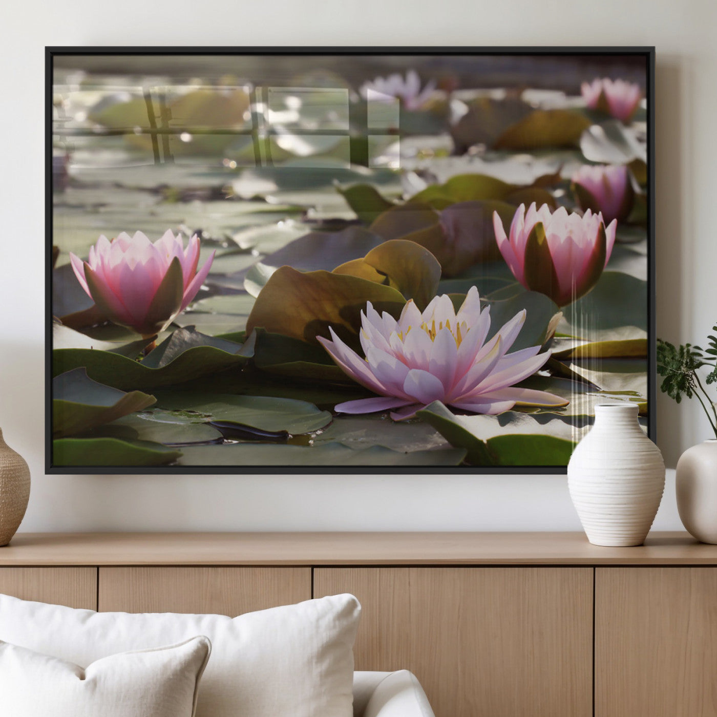 MGV-FP-60X30-3P - Lotus Flower Wall Art Canvas Print, Water Lily Large Wall Art Canvas Print for Yoga Room Decor,
