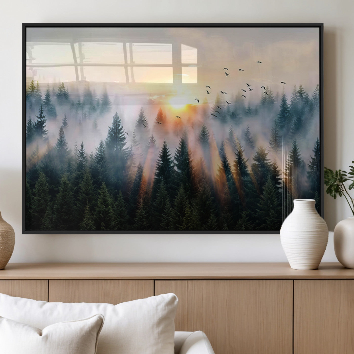 MGV-FP-60X30-3P - Abstract Forest Wall Art - Serene Nature Canvas Print with Misty Forest Design for Modern Home or