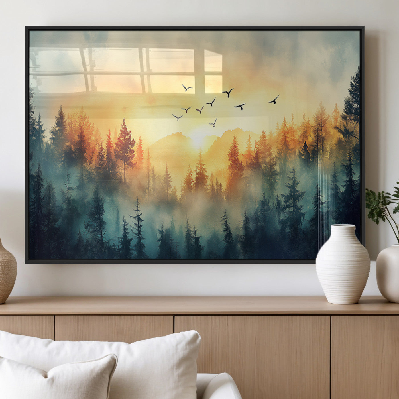 MGV-FP-60X30-3P - Abstract Forest Wall Art Print- Serene Nature Canvas Print with Misty Forest Design for Modern Home