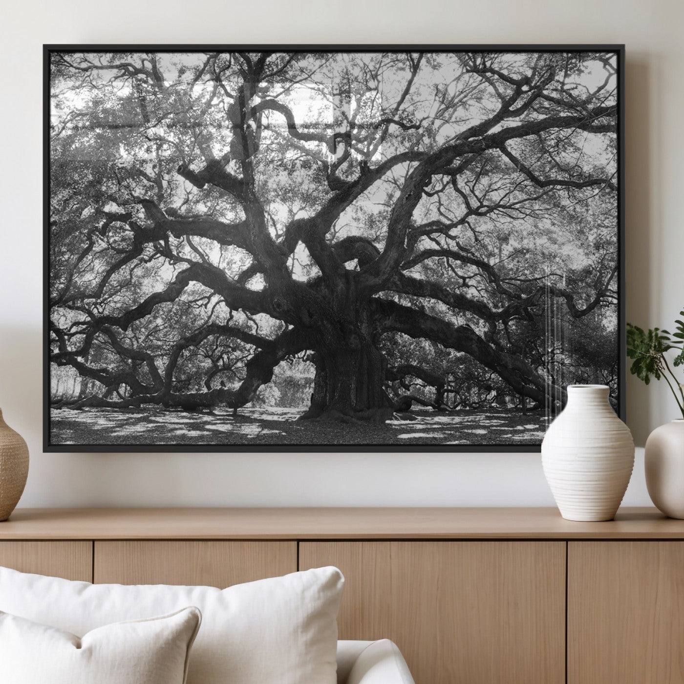 MGV-FP-60X30-3P - Ancient Oak Wall Art Canvas Print, Framed Twisted Branches Art Picture Print, Gnarled Tree Perfect Moody Nature Decor Artwork