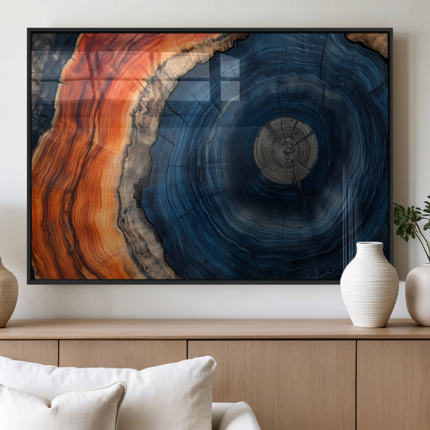 MGV-FP-36X24-3P - Tree Rings Wall Art Canvas Print, Rustic Wood Print, Framed Natural Texture Art Print, Wood Grain