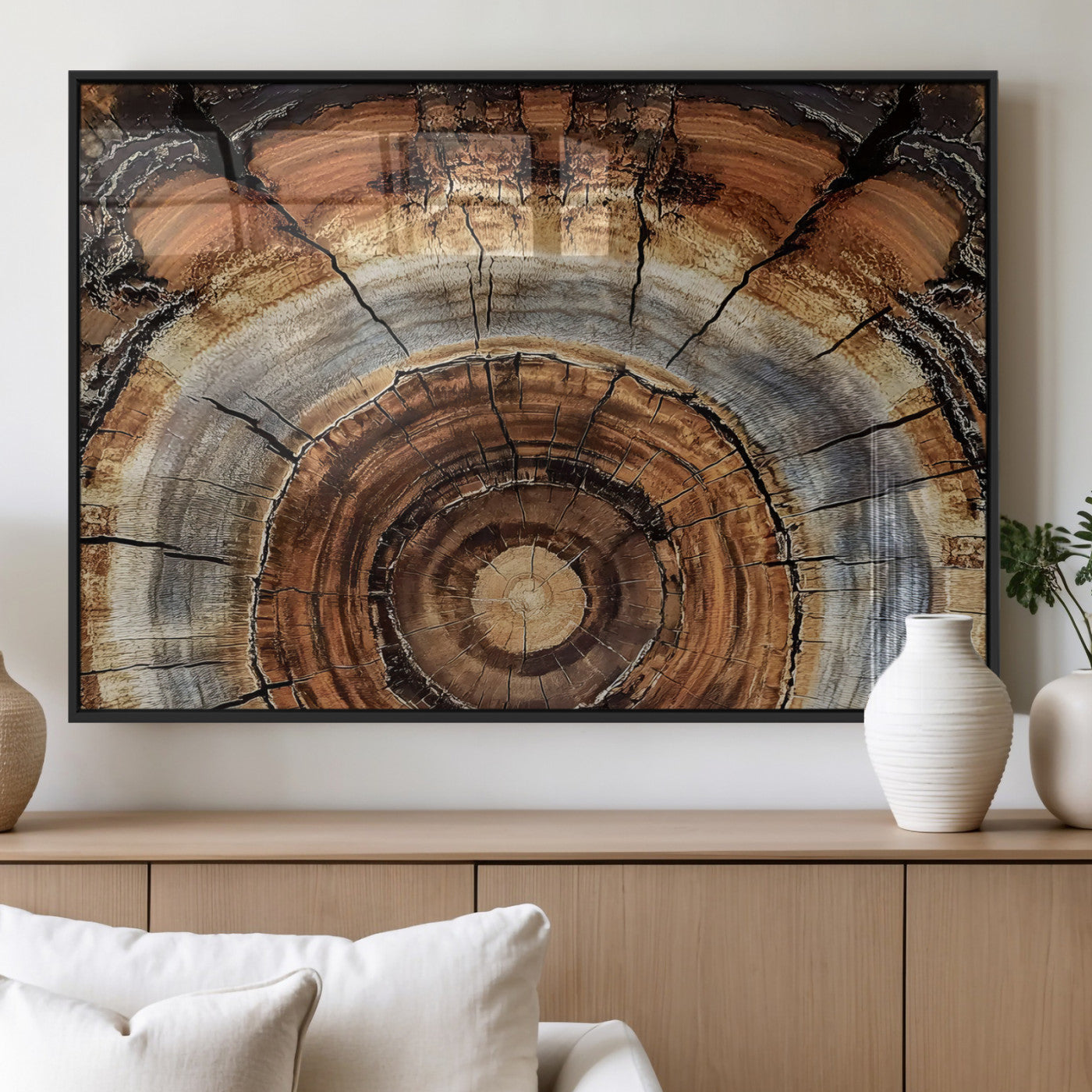 MGV-FP-60X30-3P - Tree Rings Wall Art Canvas Print, Framed Wood Texture Art Picture Print, Rustic Pattern Perfect Rustic Organic Decor Artwork