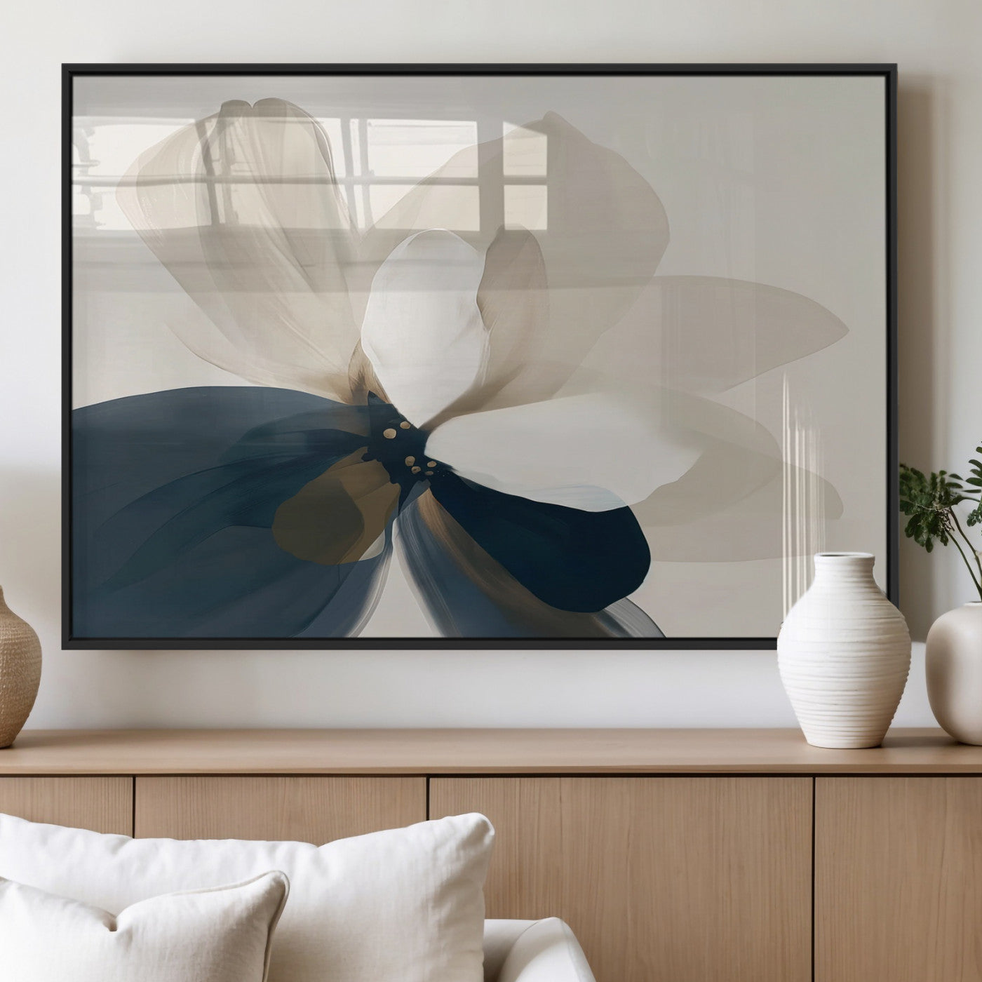 MGV-FP-60X30-3P - Minimal Flower Wall Art Canvas Print, Framed Flower Drawing Art Picture Print, Beige Bloom Perfect Modern Botanical Decor Artwork