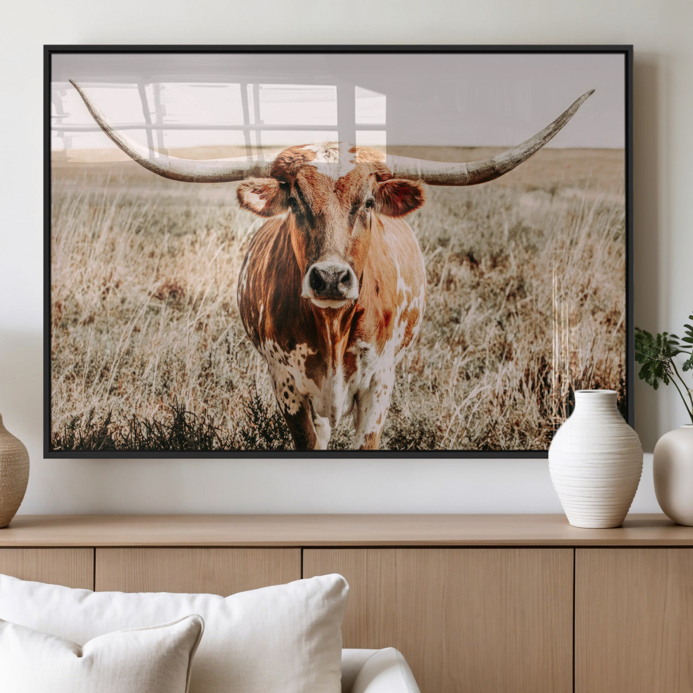 MGV-FP-60X30-3P - Wall Art Canvas Print Majestic Longhorn Graceful Strength in Every Curve Bold Spirit of the Wild