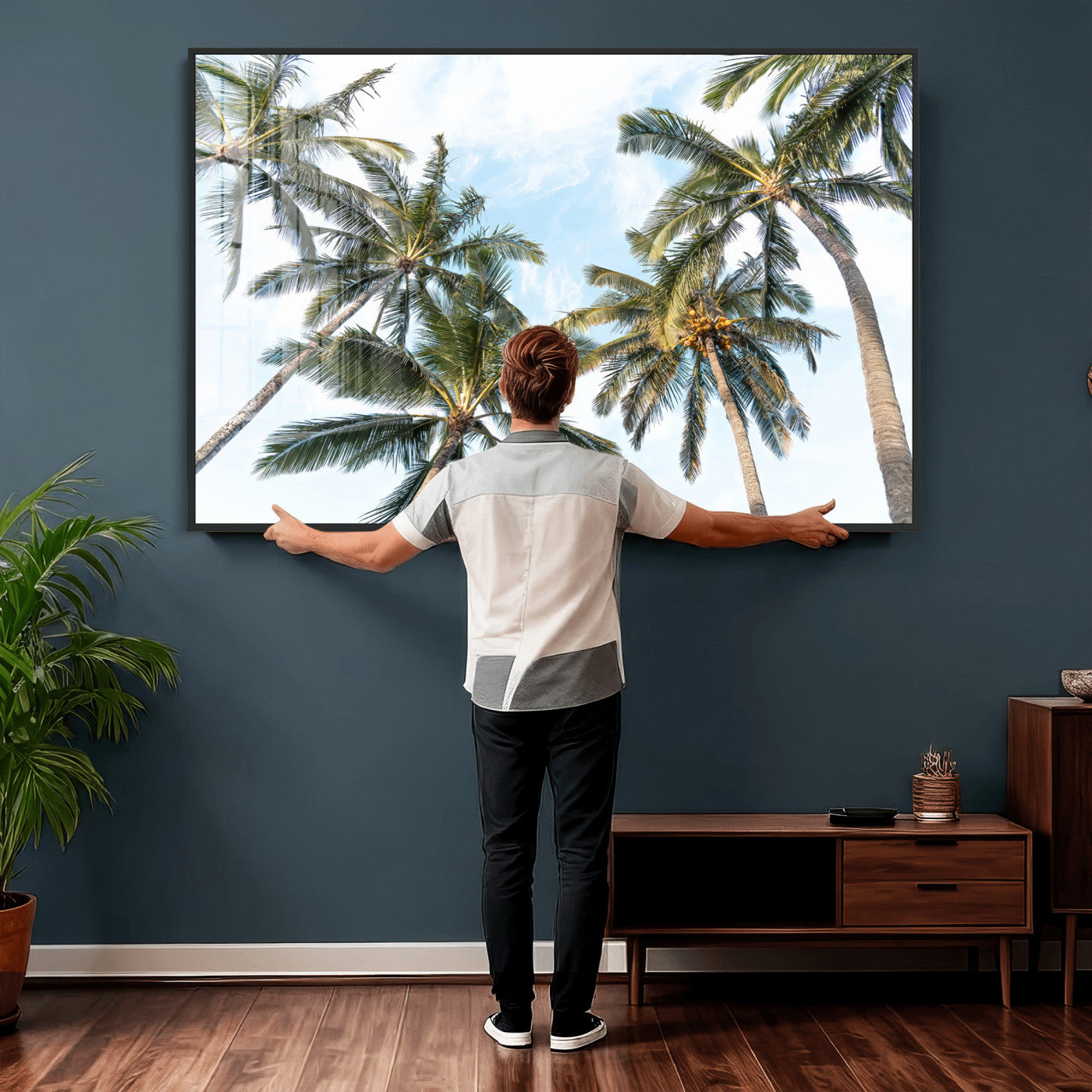 87247012-MGV-CV-36X24 - Tropical Palm Trees Wall Art – Sunlit Leaves & Blue Sky Canvas Print, Island Breeze and Vacation Vibes for Office or Home Decor