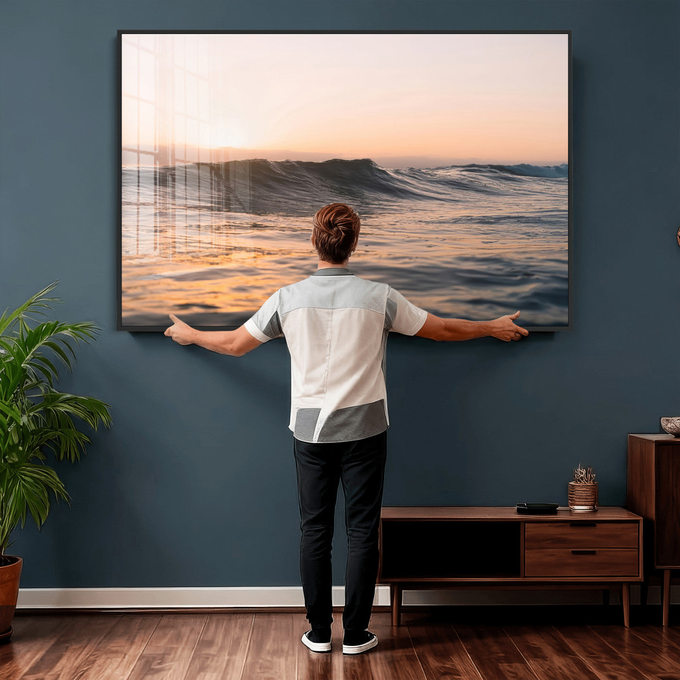 46299358-MGV-CV-36X24 - Golden Sunset Ocean Wall Art – Tranquil Waves & Peaceful Horizon Canvas Print, Soft Light and Evening Glow for Serene Beach, Home or Nature Decor