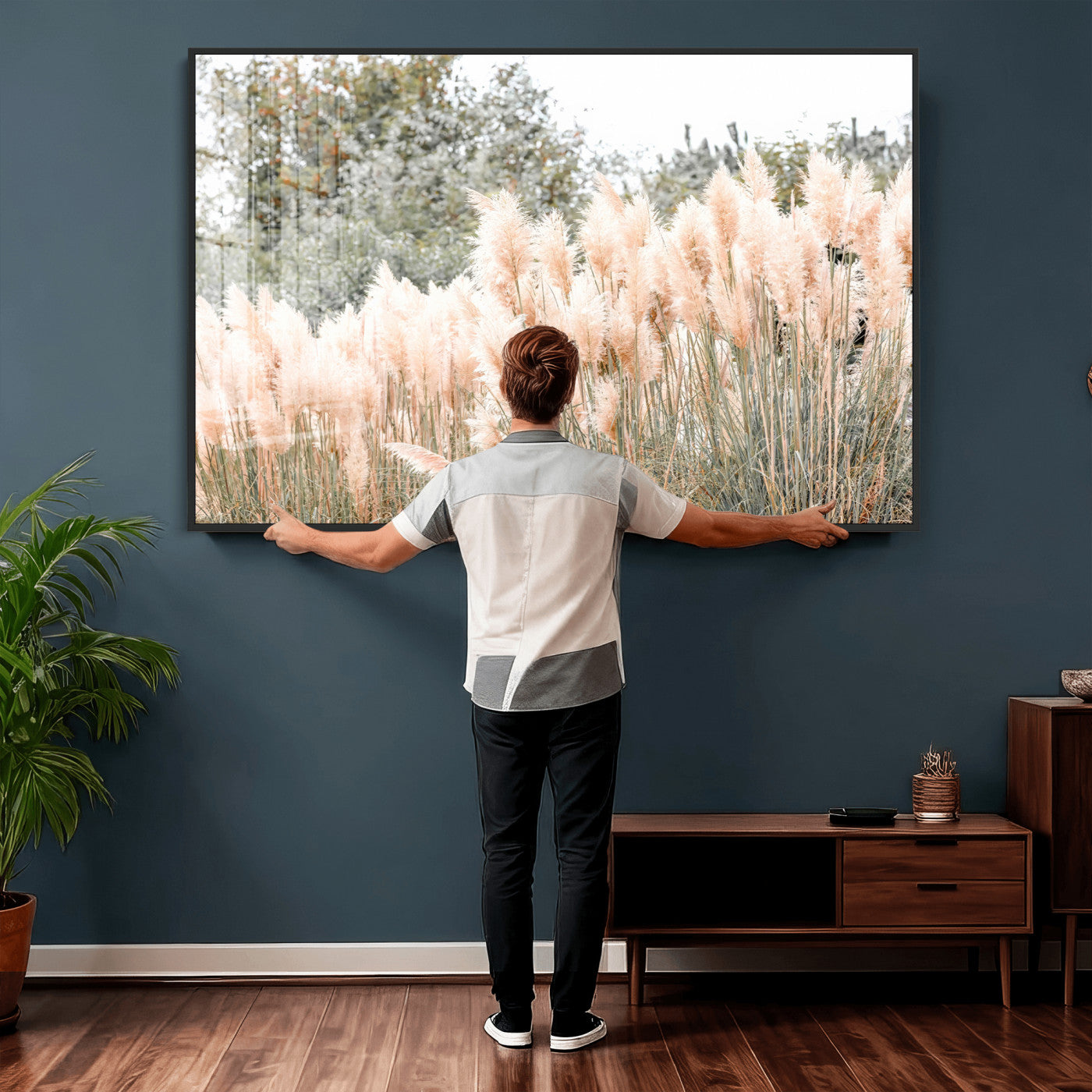 21826392-MGV-CV-36X24 - Pampas Grass Wall Art – Soft Blush Hues and Natural Texture Canvas Print, Serene Outdoors & Botanical Charm for Living Room or Nature Decor