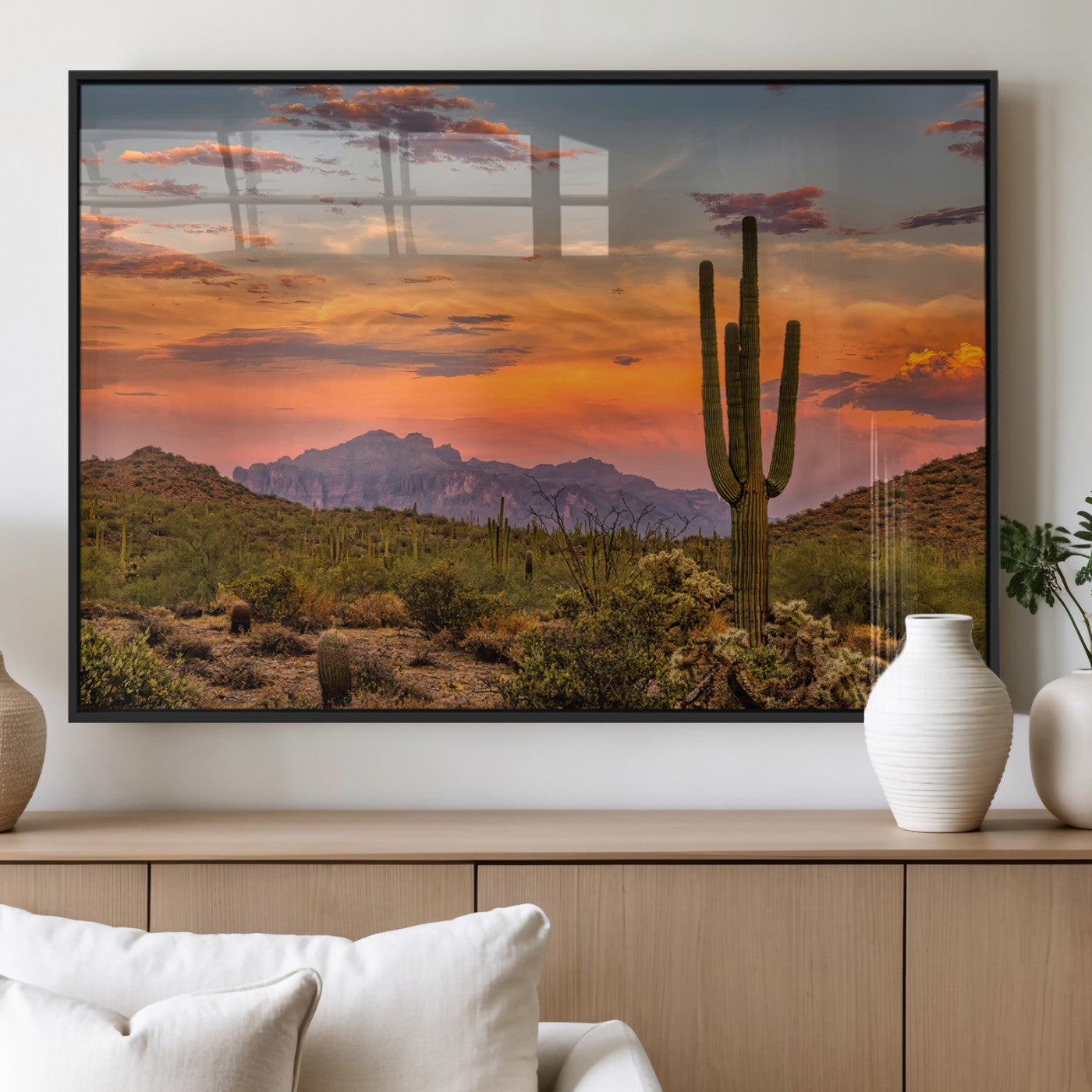 Saguaro Cactus Wall Art Canvas Print – Framed Arizona Sunset
