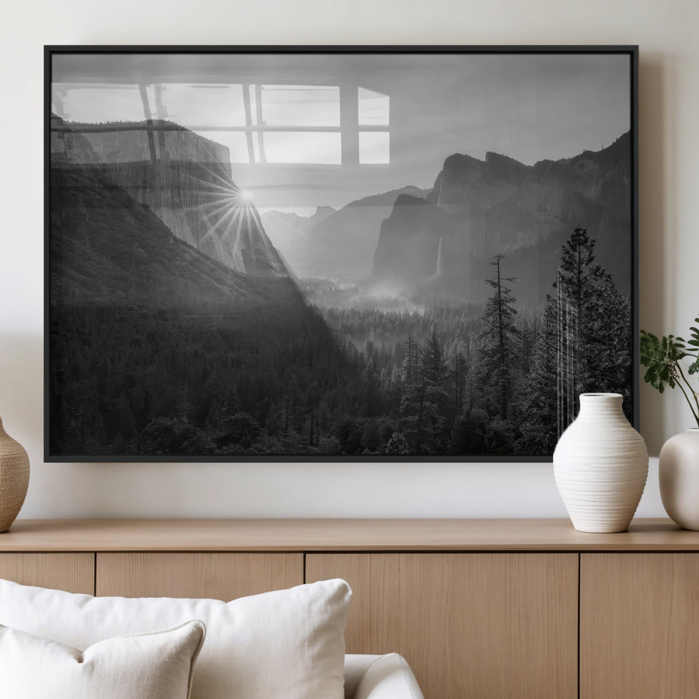 MGV-FP-60X30-3P - Yosemite Valley Wall Art Canvas Print, Framed El Capitan Sunrise Art Picture Print, Misty Mountain Perfect Modern Rustic Decor Artwork
