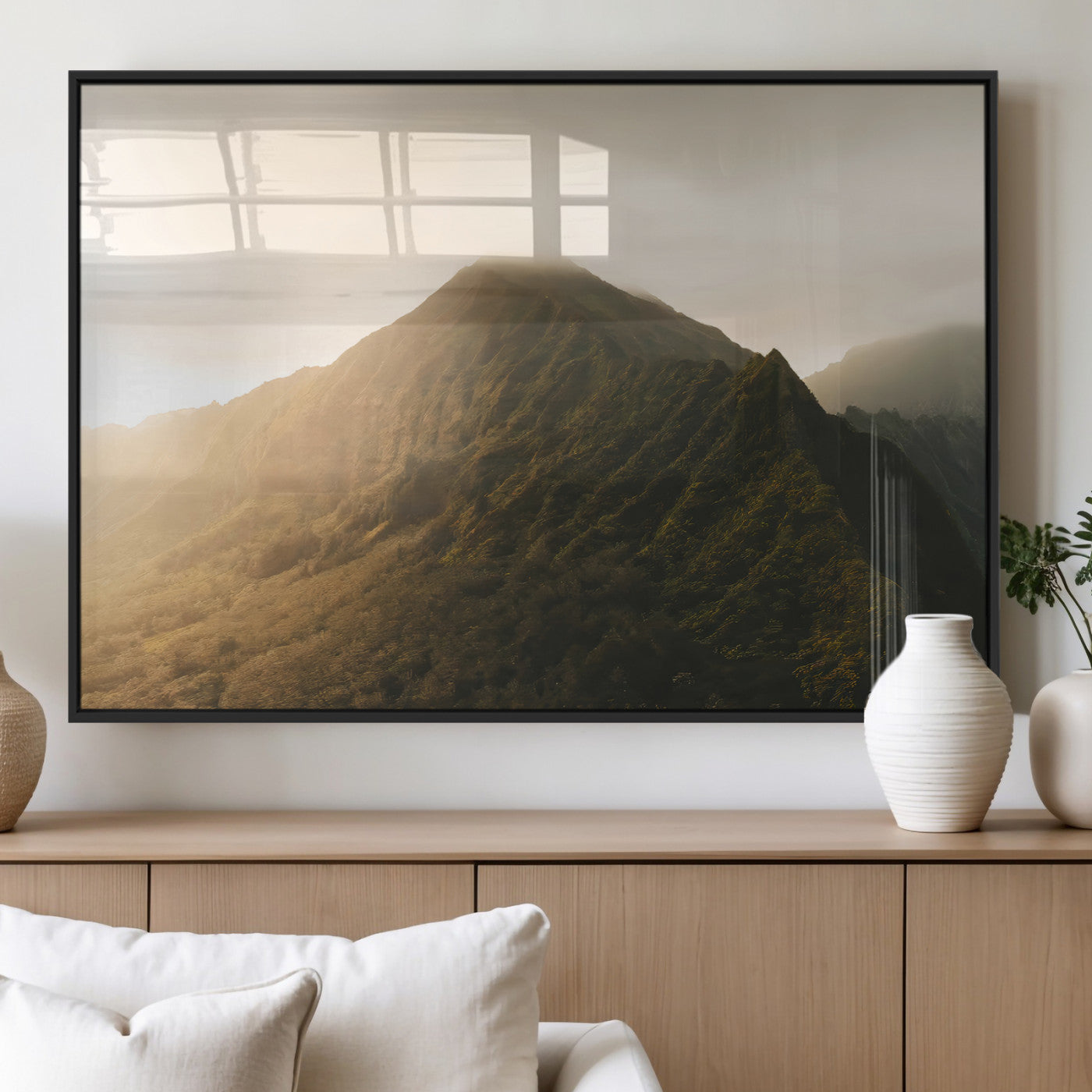 MGV-FP-36X24-3P - Golden Mountain Wall Art Canvas Print, Framed Misty Summit Art Picture Print, Rugged Landscape Perfect Moody Wilderness Decor Artwork