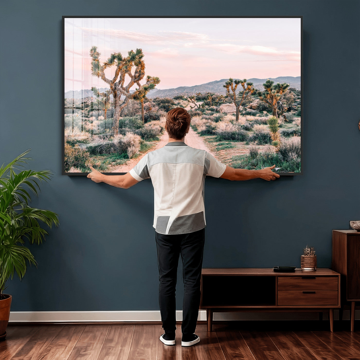 12540952-MGV-CV-36X24 - Desert Trail Wall Art – Canvas Print of Joshua Trees & Sunset Glow, Sandy Path Wilderness, Scenic Nature Escape Decor for Living Room, Office or Bedroom