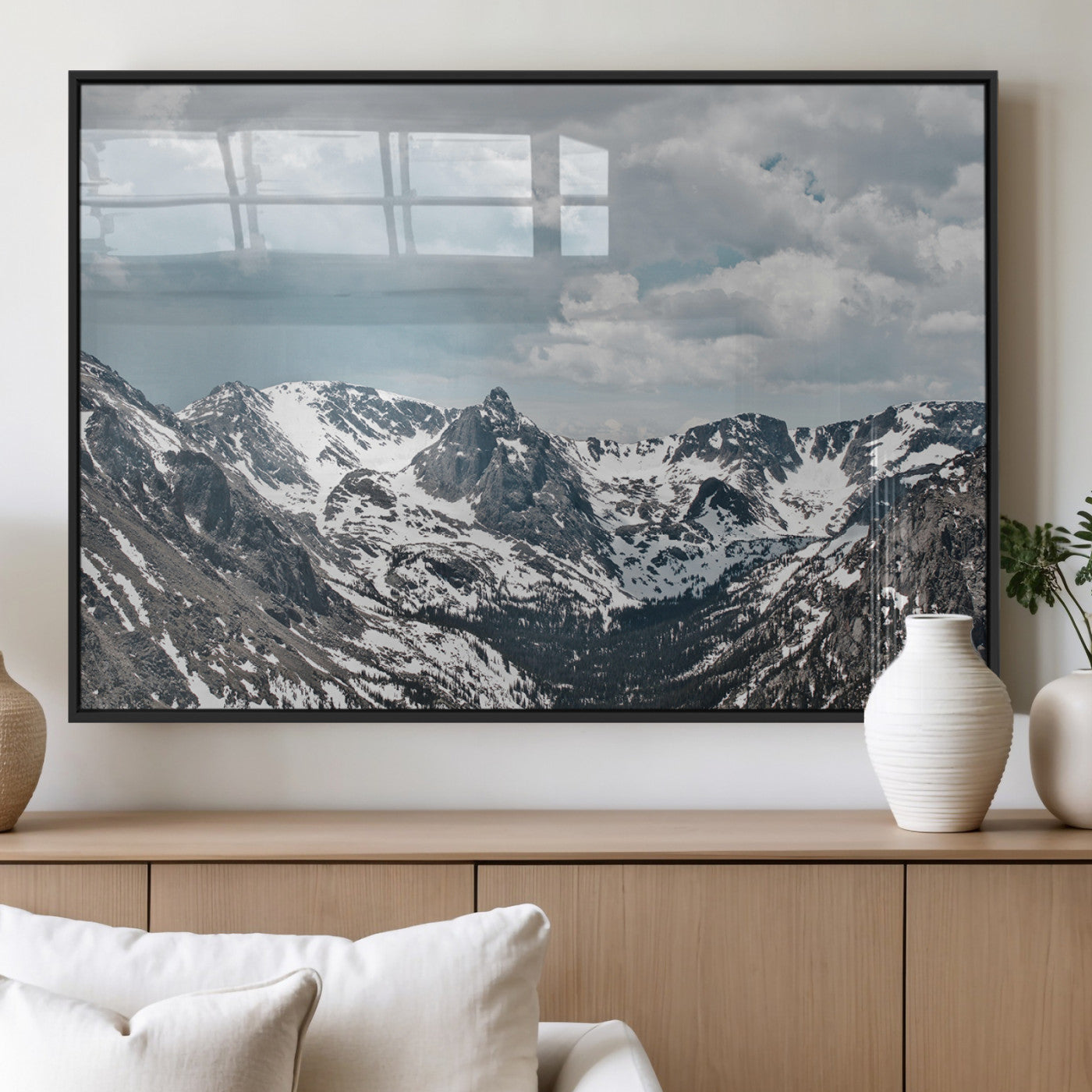 MGV-FP-36X24-3P - Snowy Peaks Wall Art Canvas Print, Framed Alpine Wilderness Art Picture Print, Mountain Escape Perfect Winter Serenity Decor Artwork