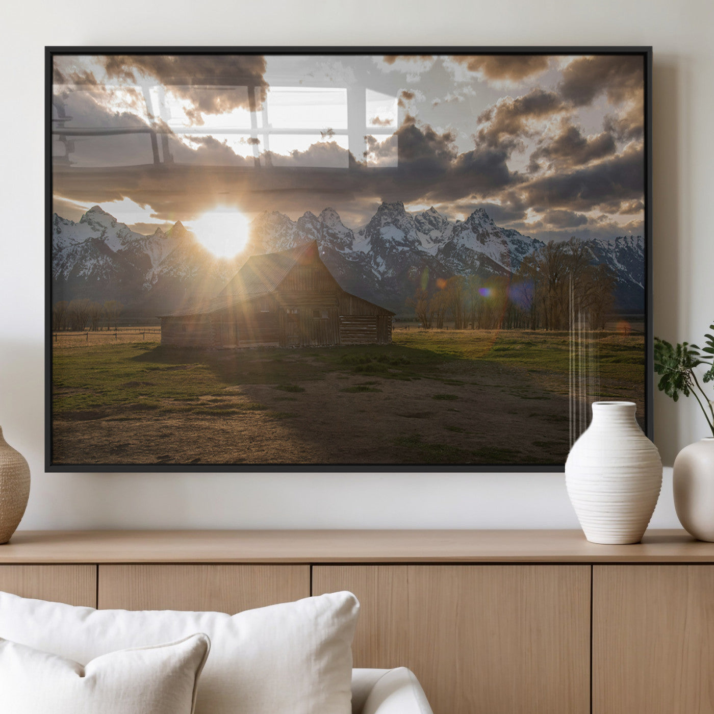 MGV-FP-36X24-3P - Snowy Peaks Wall Art Canvas Print, Framed Nature Escape Art Picture Print, Rustic Charm Perfect Rustic Western Decor Artwork