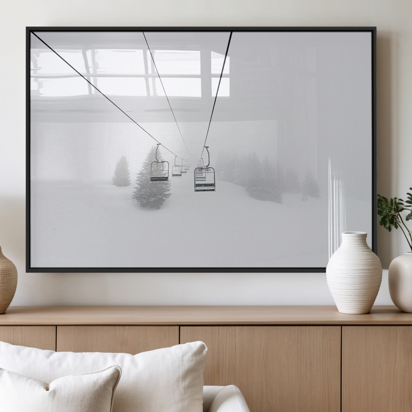 MGV-FP-36X24-3P - Ski Lift Wall Art Canvas Print, Framed Snowy Landscape Art Picture Print, Alpine Adventure Perfect Nordic Minimalist Decor Artwork
