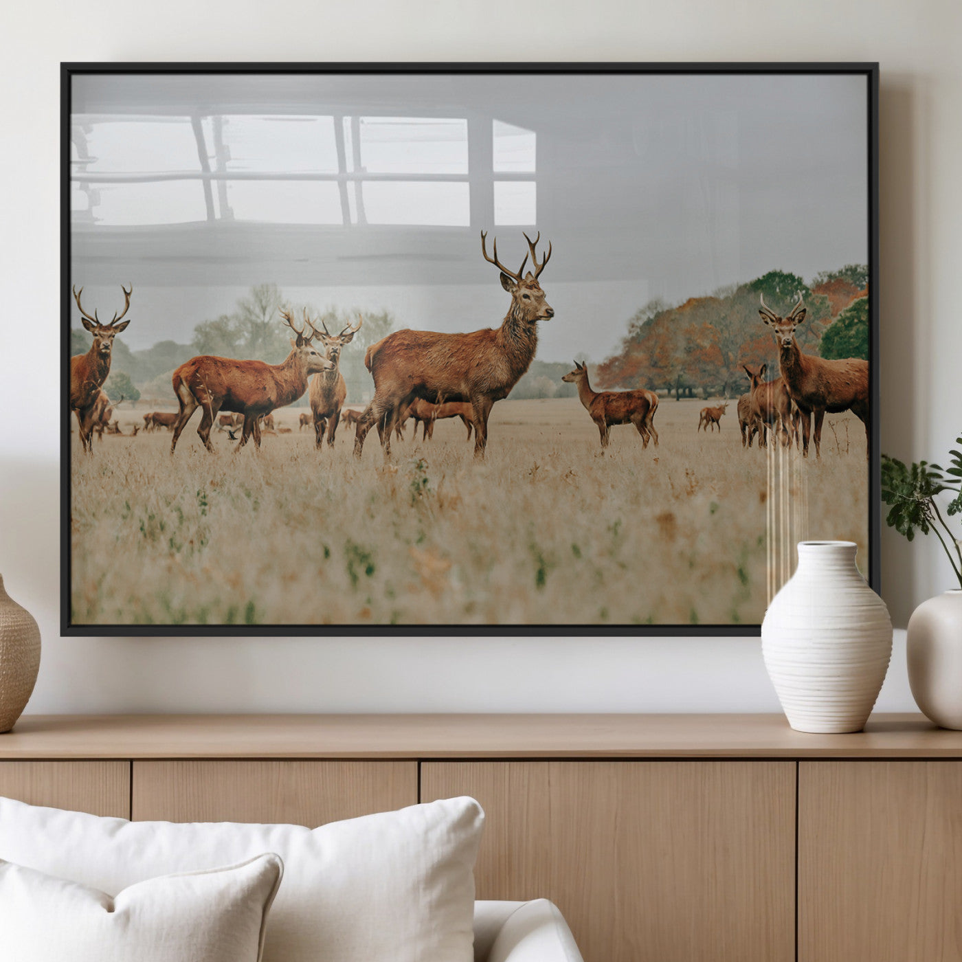 MGV-FP-36X24-3P - Rustic Deer Print Wall Art Canvas Print, Framed Autumn Nature Canvas Art Picture Print, Wildlife Art Print Perfect Rustic Wildlife Decor Artwork