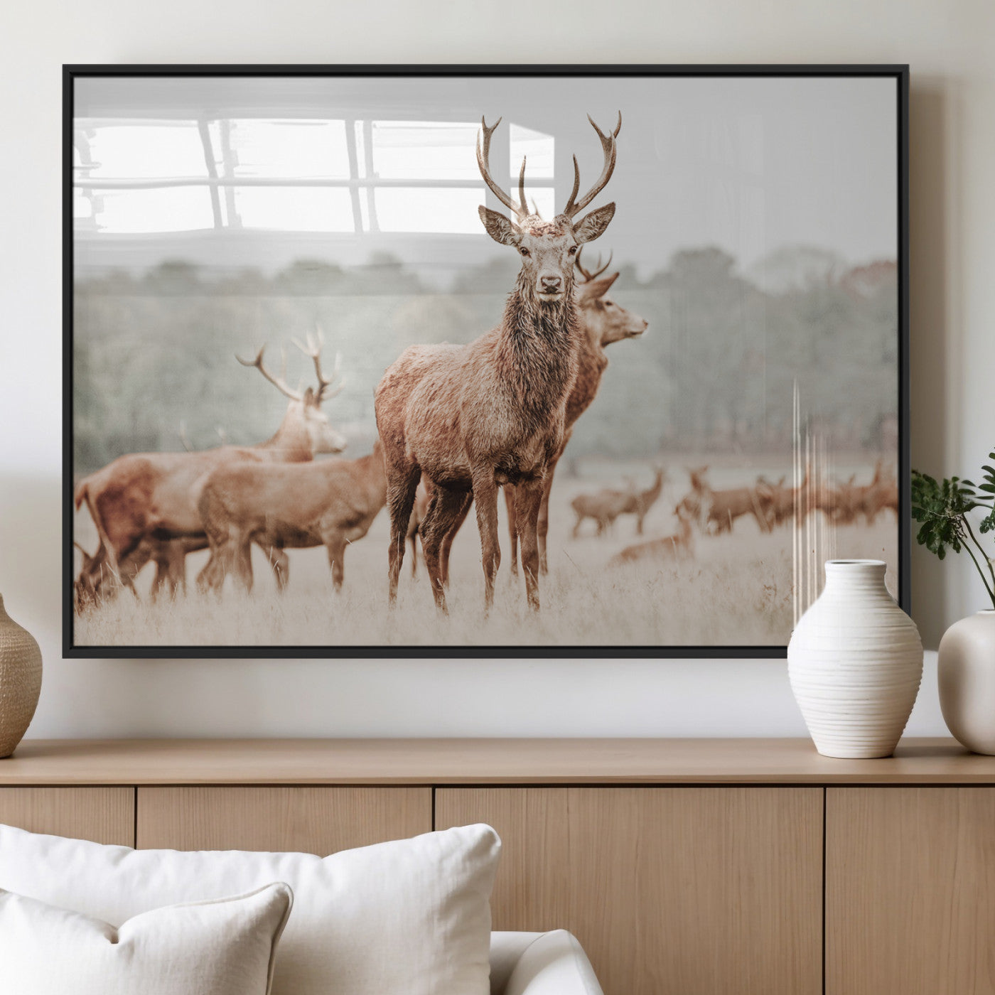 MGV-FP-36X24-3P - Rustic Nature Art Wall Art Canvas Print, Framed Stag Canvas Print Art Picture Print, Woodland Decor Perfect Rustic Lodge Decor Artwork