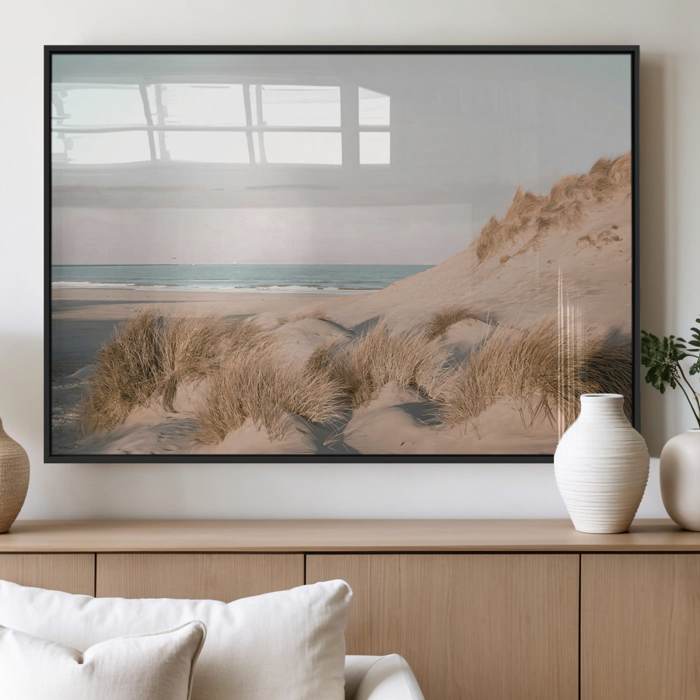 MGV-FP-60X30-3P - Beach Landscape Wall Art Canvas Print, Framed Sand Dune Photography Art Picture Print, Minimalist Seascape Perfect Coastal & Minimalist Decor Artwork