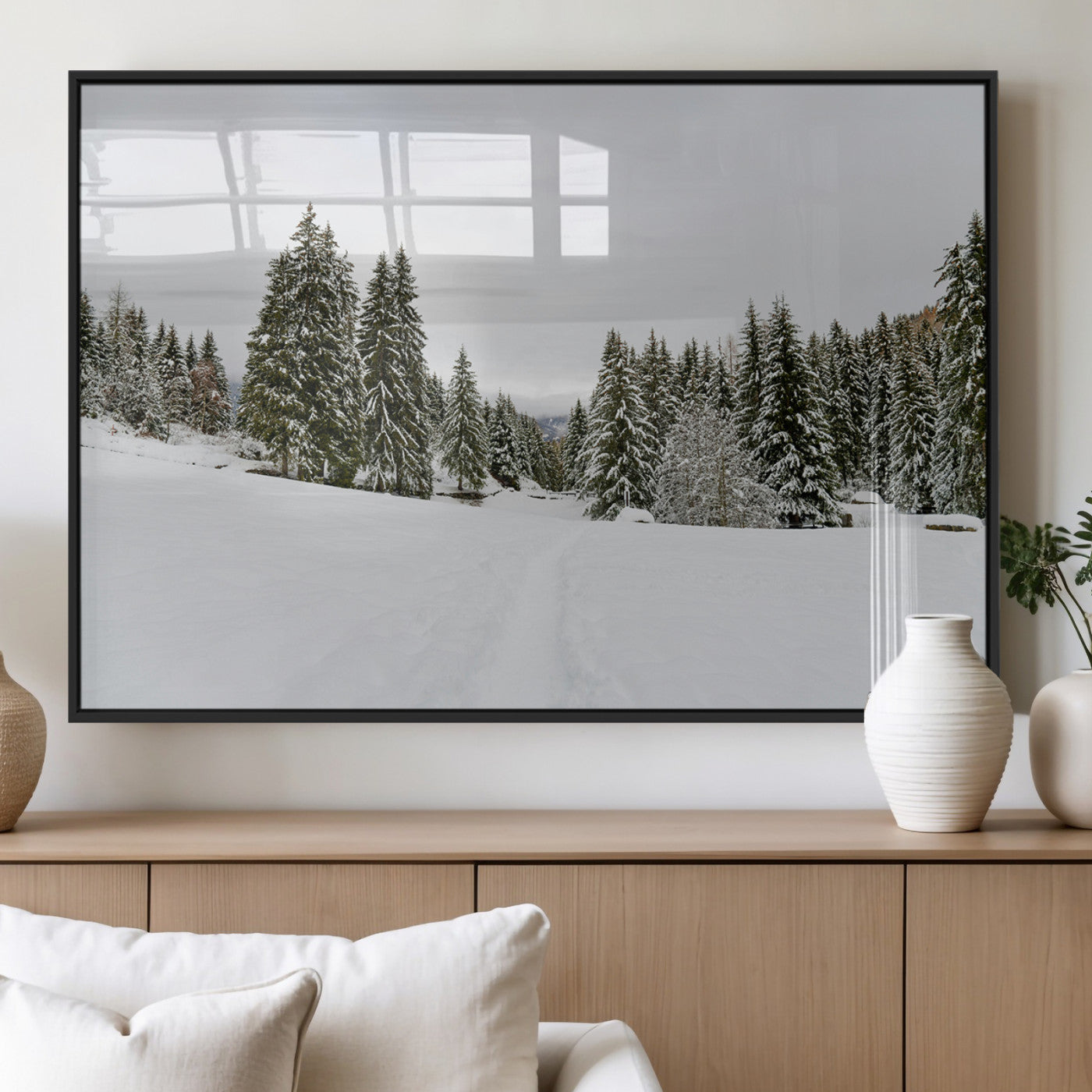 MGV-FP-60X30-3P - Frosty Pines Wall Art Canvas Print, Framed Silent Snowfall Art Picture Print, Cozy Cabin Vibes Perfect Nordic Minimalist Decor Artwork