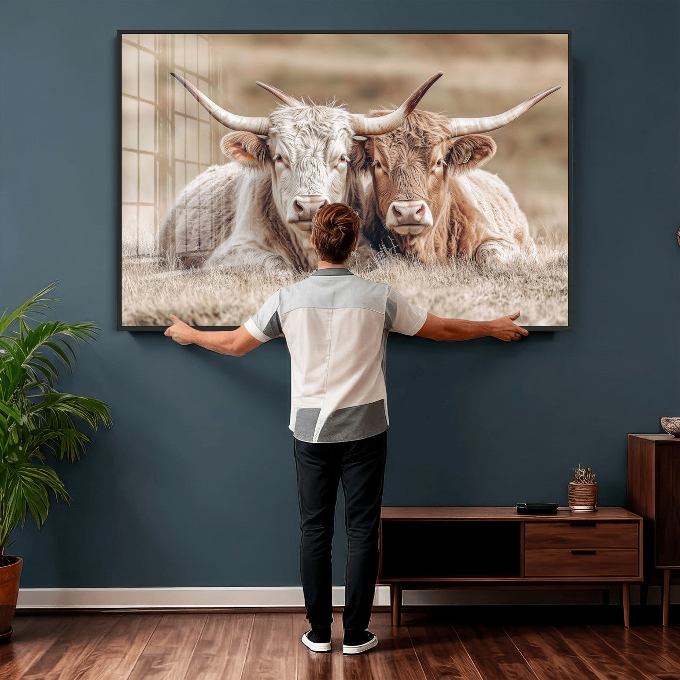 38651722-MGV-CV-36X24 - Highland Cows Meadow Canvas Wall Art – Peaceful Cow Photography Print, Rustic Farmhouse Animal Decor for Country Home, Living Room, Office